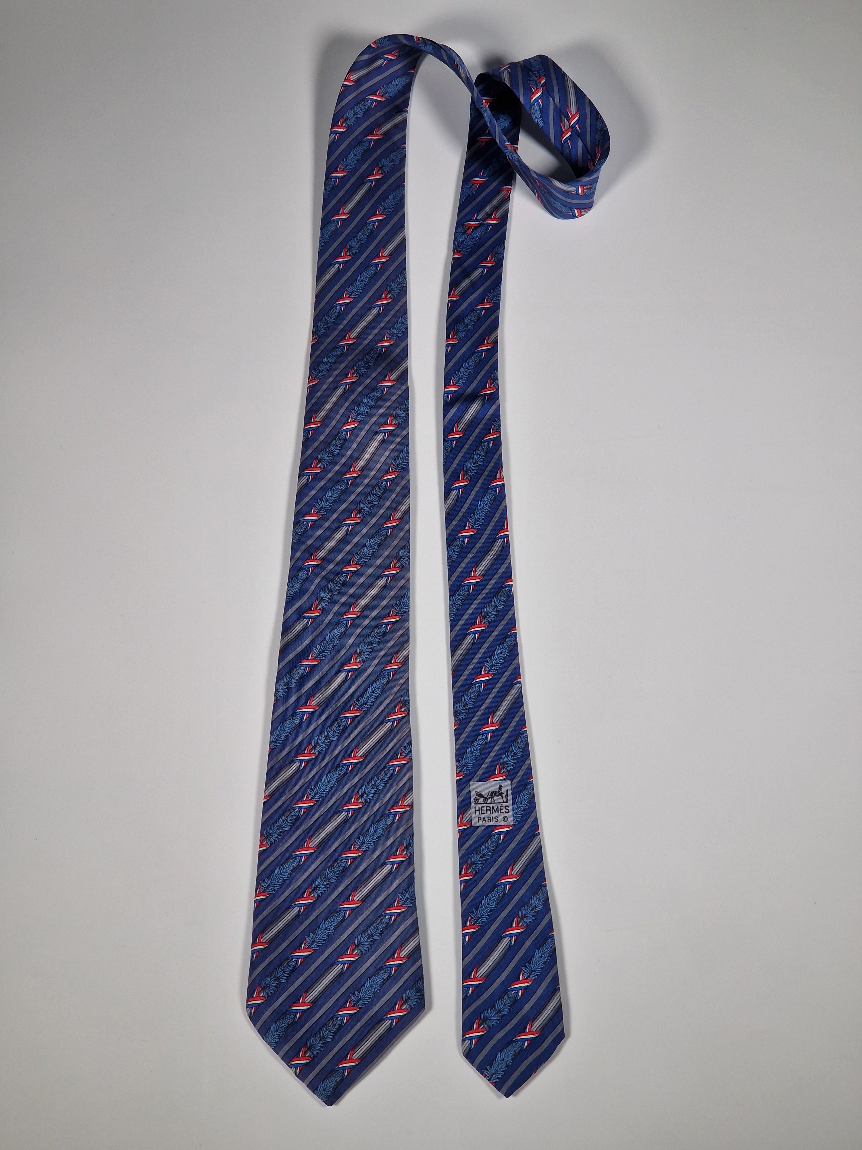 Hermès silk tie blue french pattern 7171 FA