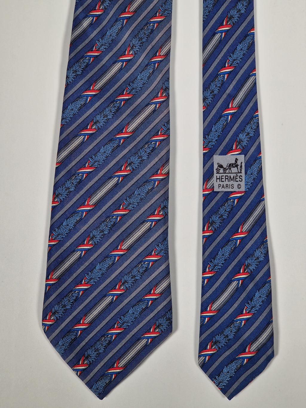 Hermès silk tie blue french pattern 7171 FA
