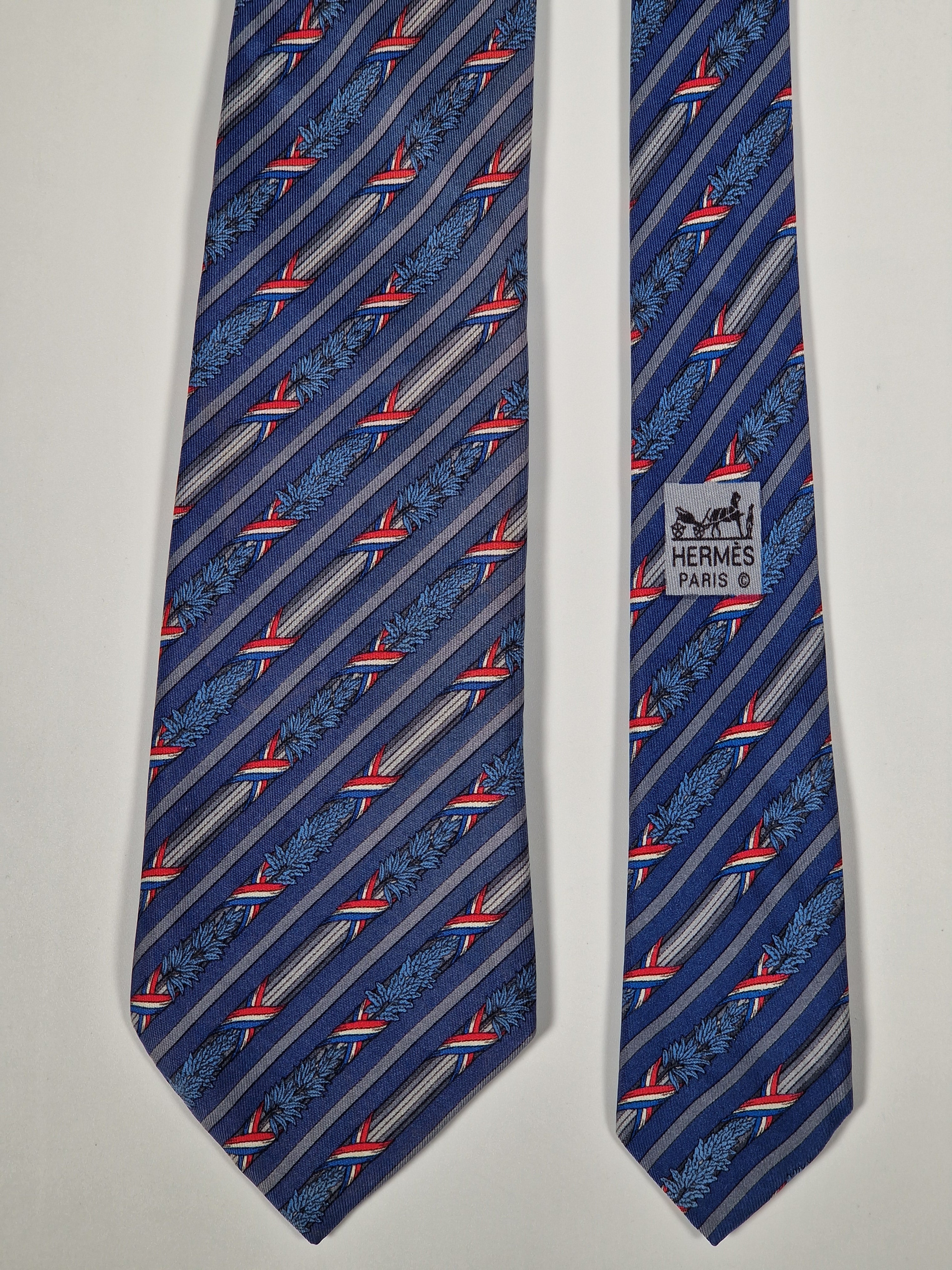 Hermès silk tie blue french pattern 7171 FA