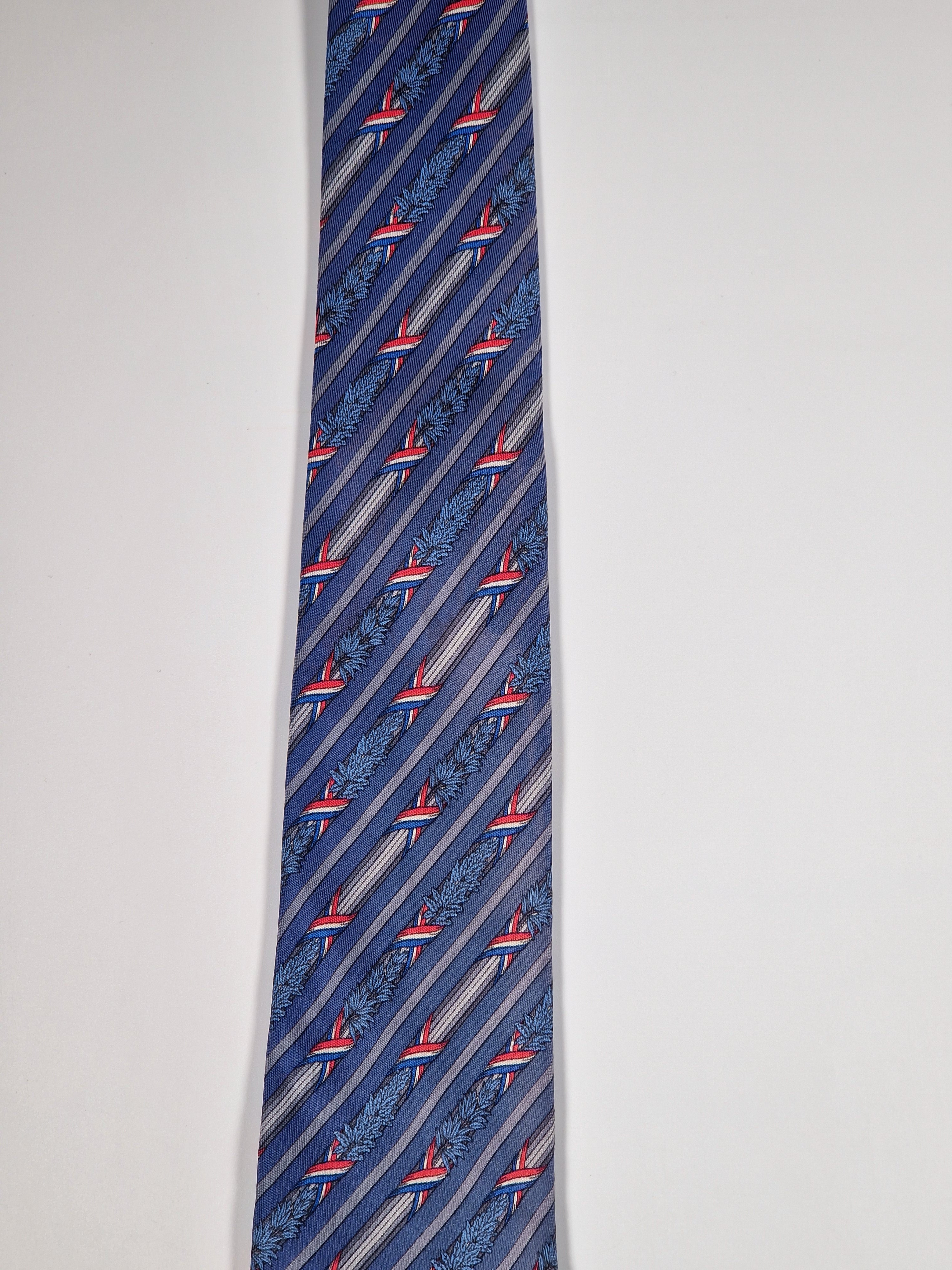 Hermès silk tie blue french pattern 7171 FA