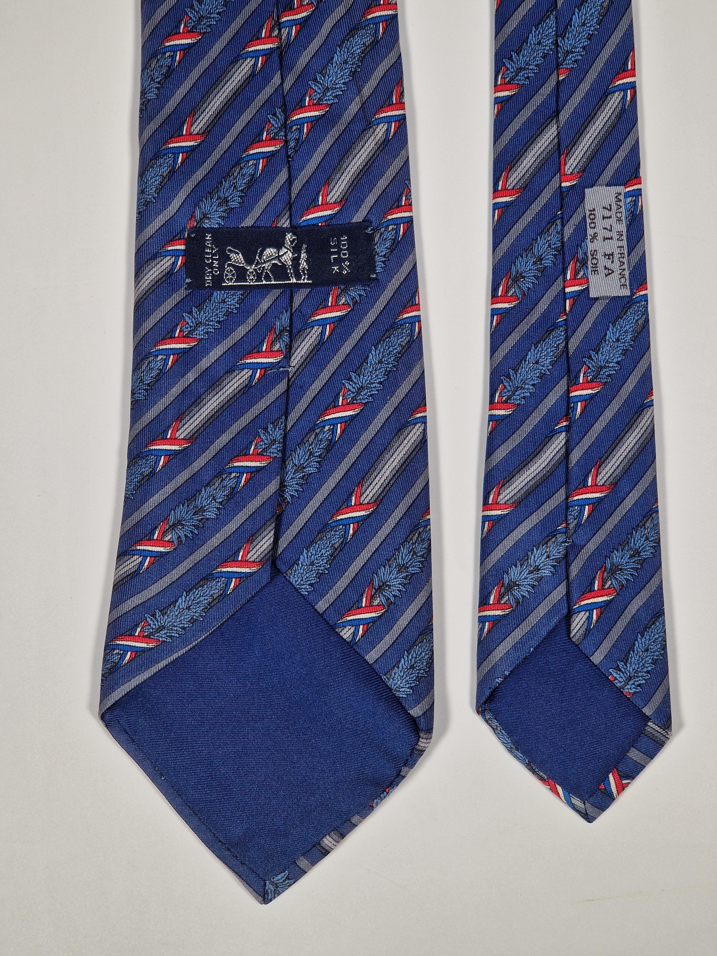 Hermès silk tie blue french pattern 7171 FA