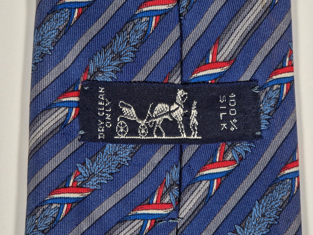 Hermès silk tie blue french pattern 7171 FA