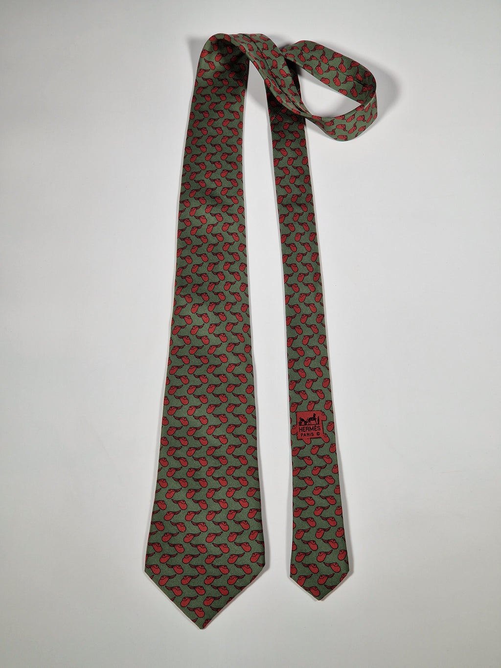 007173 Hermès tie green sadel pattern 7173 FA
