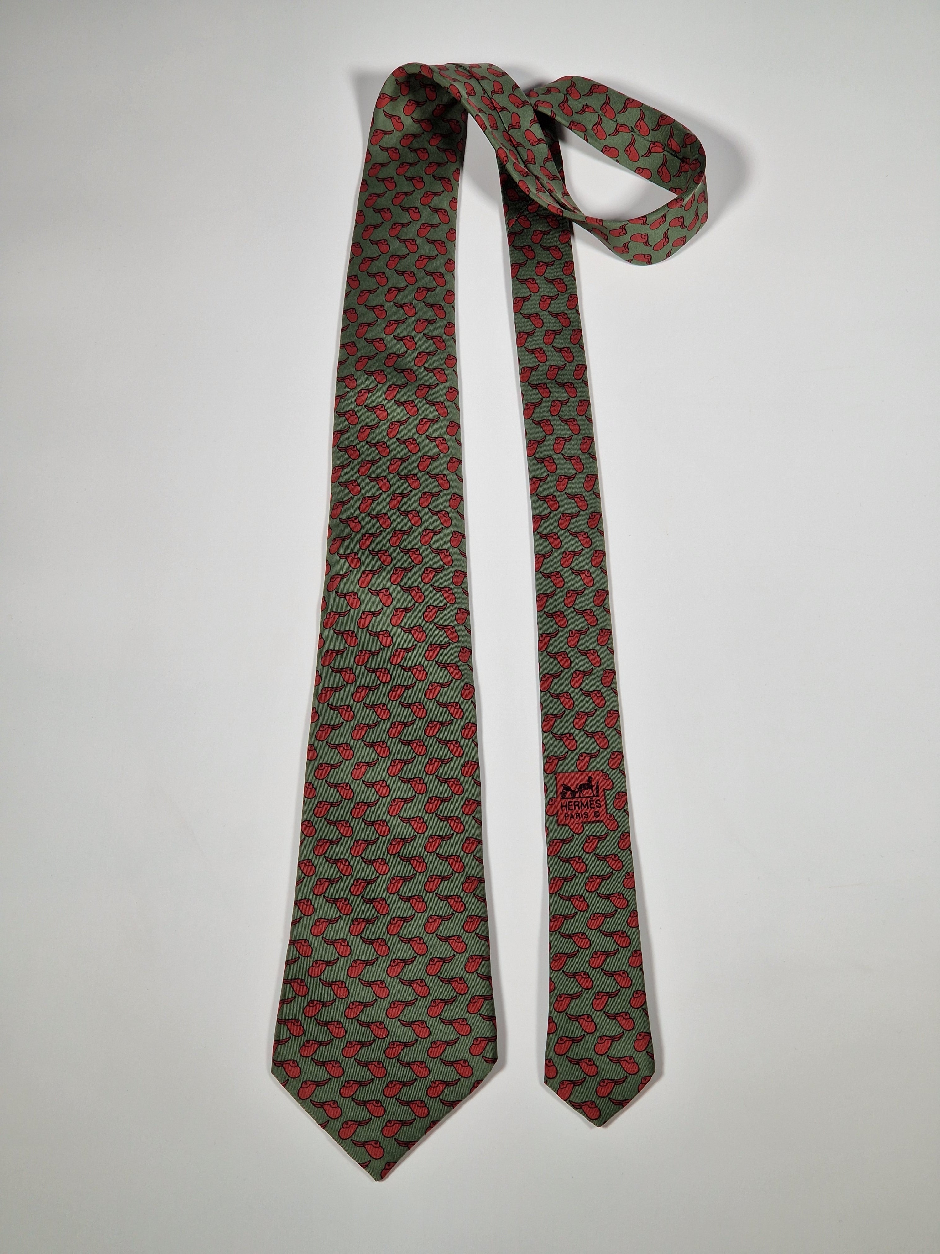 007173 Hermès tie green sadel pattern 7173 FA
