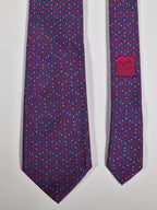 Hermès silk tie blue red equestrian pattern Hermès 7179 UA tie blue