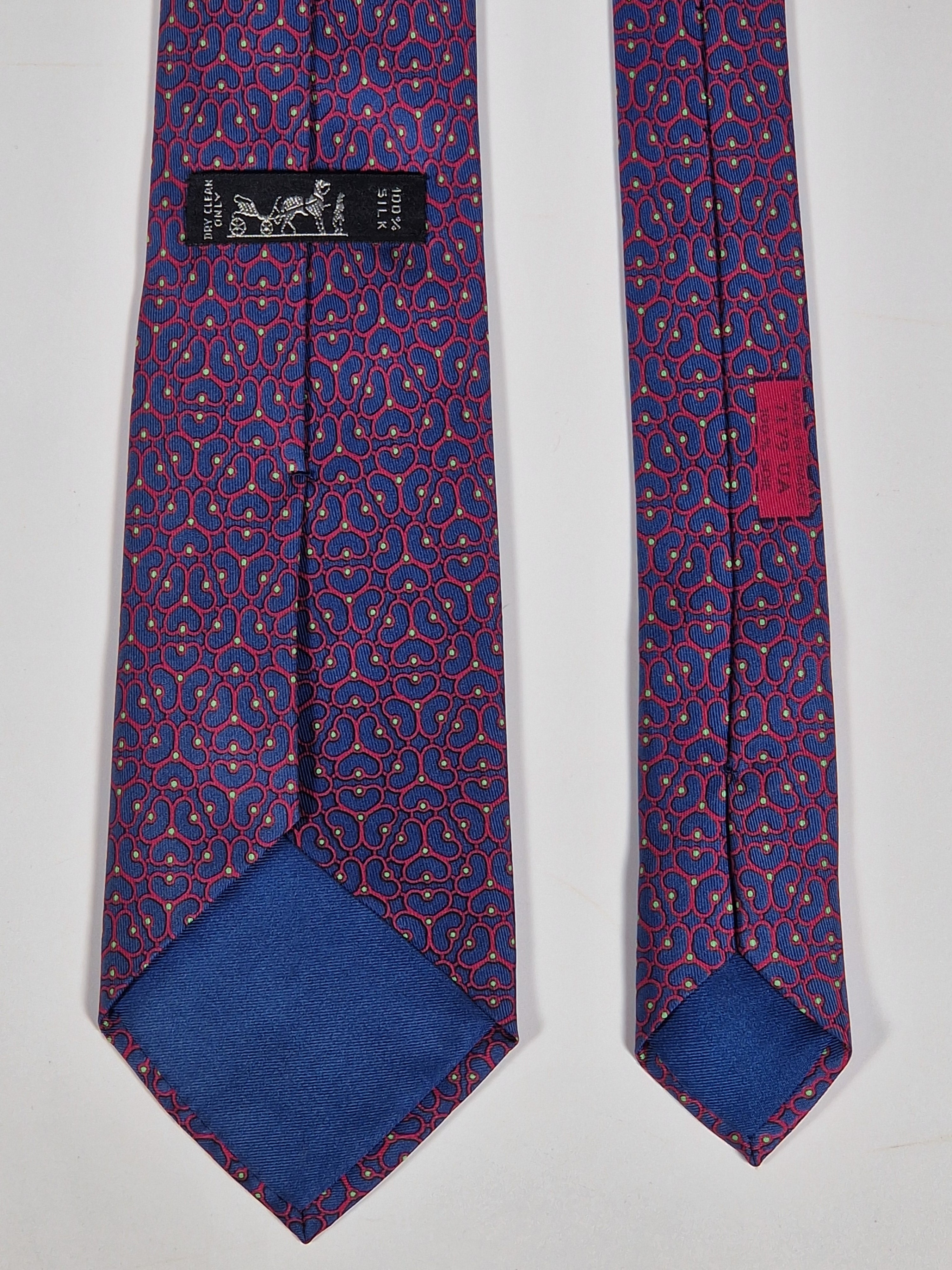 Hermès silk tie blue red equestrian pattern Hermès 7179 UA tie blue