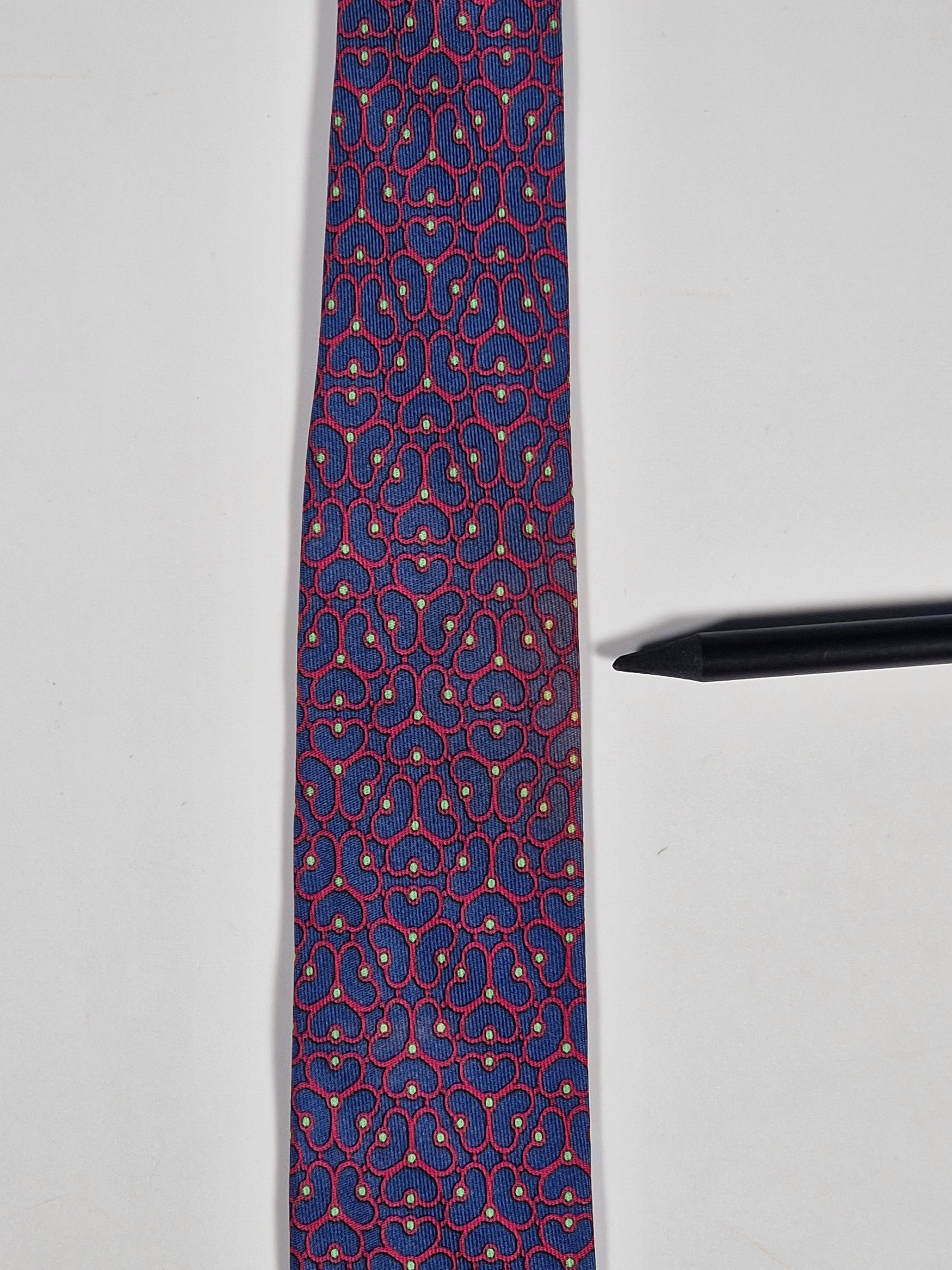 Hermès silk tie blue red equestrian pattern Hermès 7179 UA tie blue