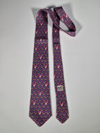 Hermès silk tie purple birds an flower pattern 7184 UA