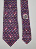 Hermès silk tie purple birds an flower pattern 7184 UA