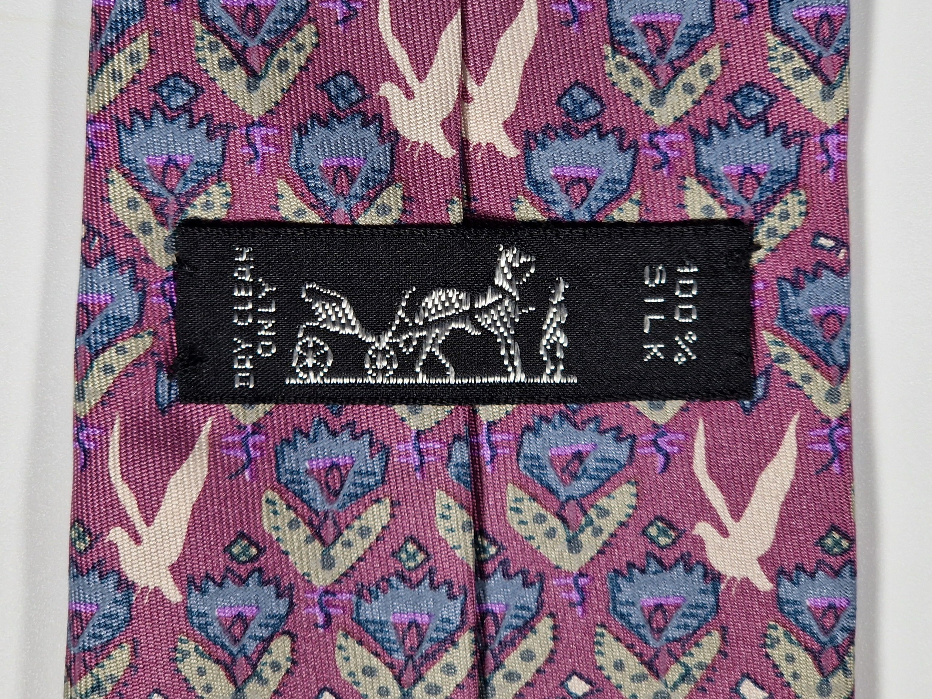 Hermès silk tie purple birds an flower pattern 7184 UA