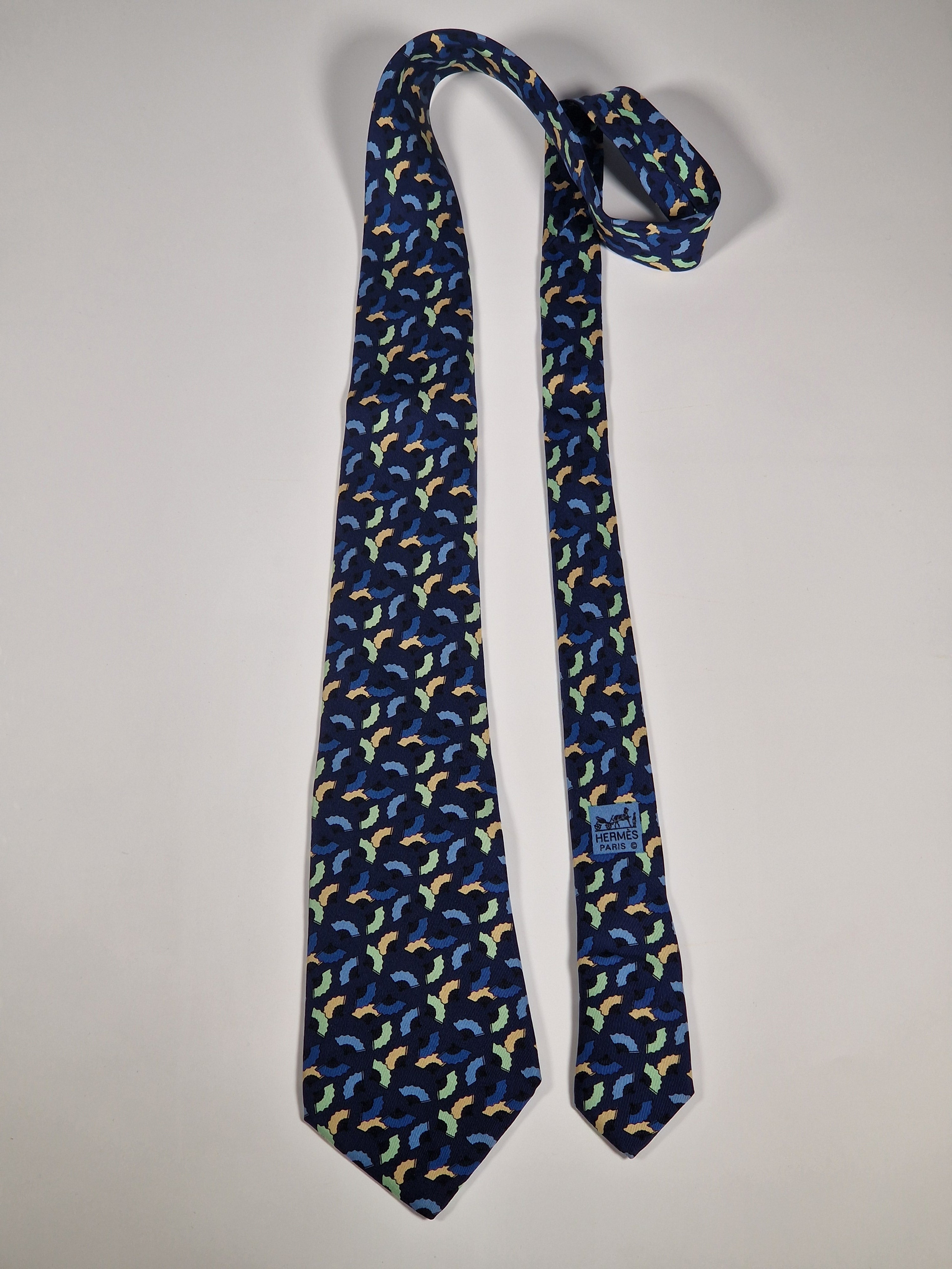 Hermès silk tie blue Fan 7237 MA