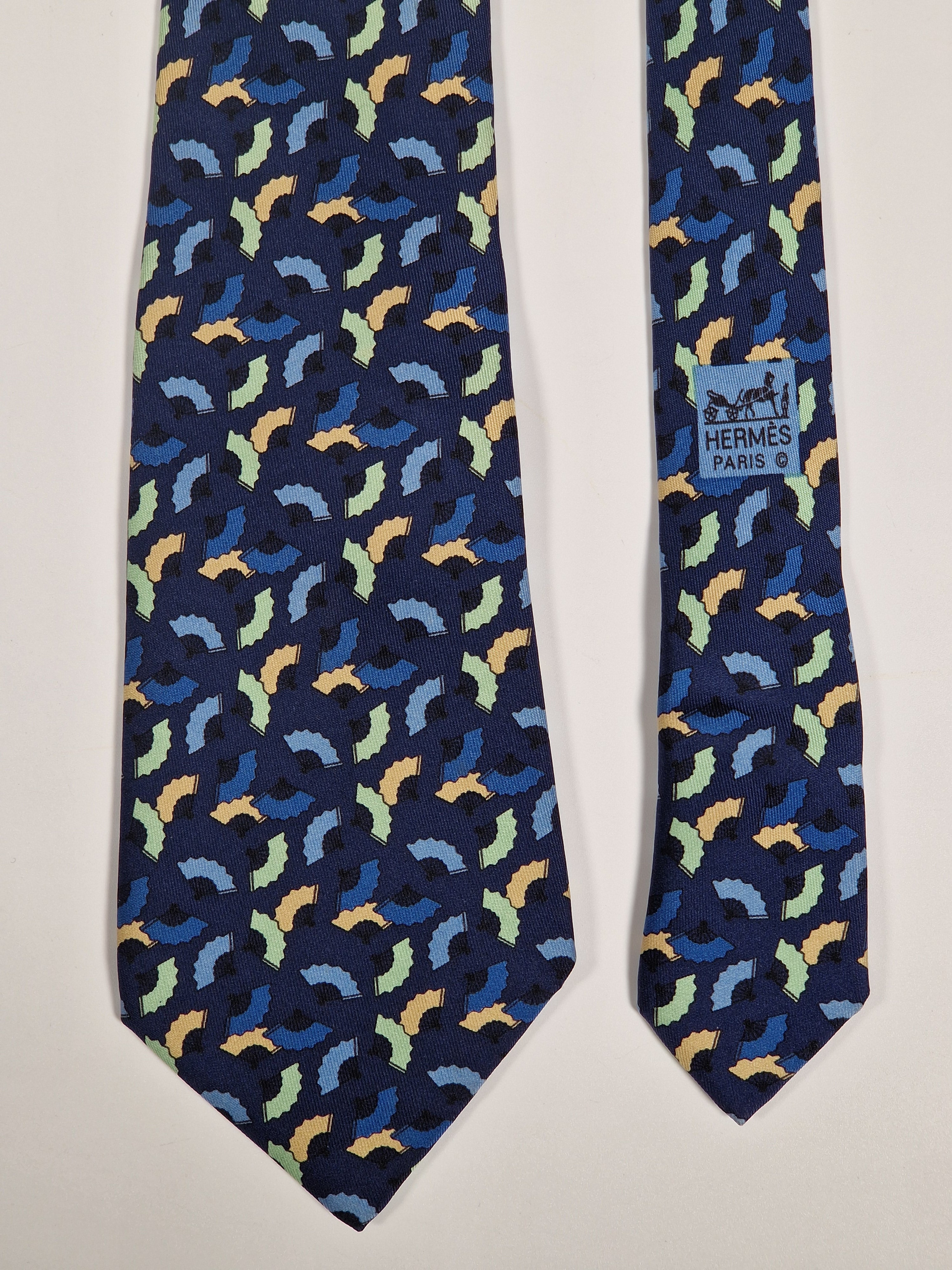 Hermès silk tie blue Fan 7237 MA