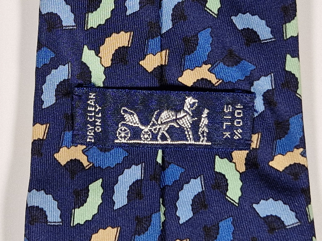 Hermès silk tie blue Fan 7237 MA
