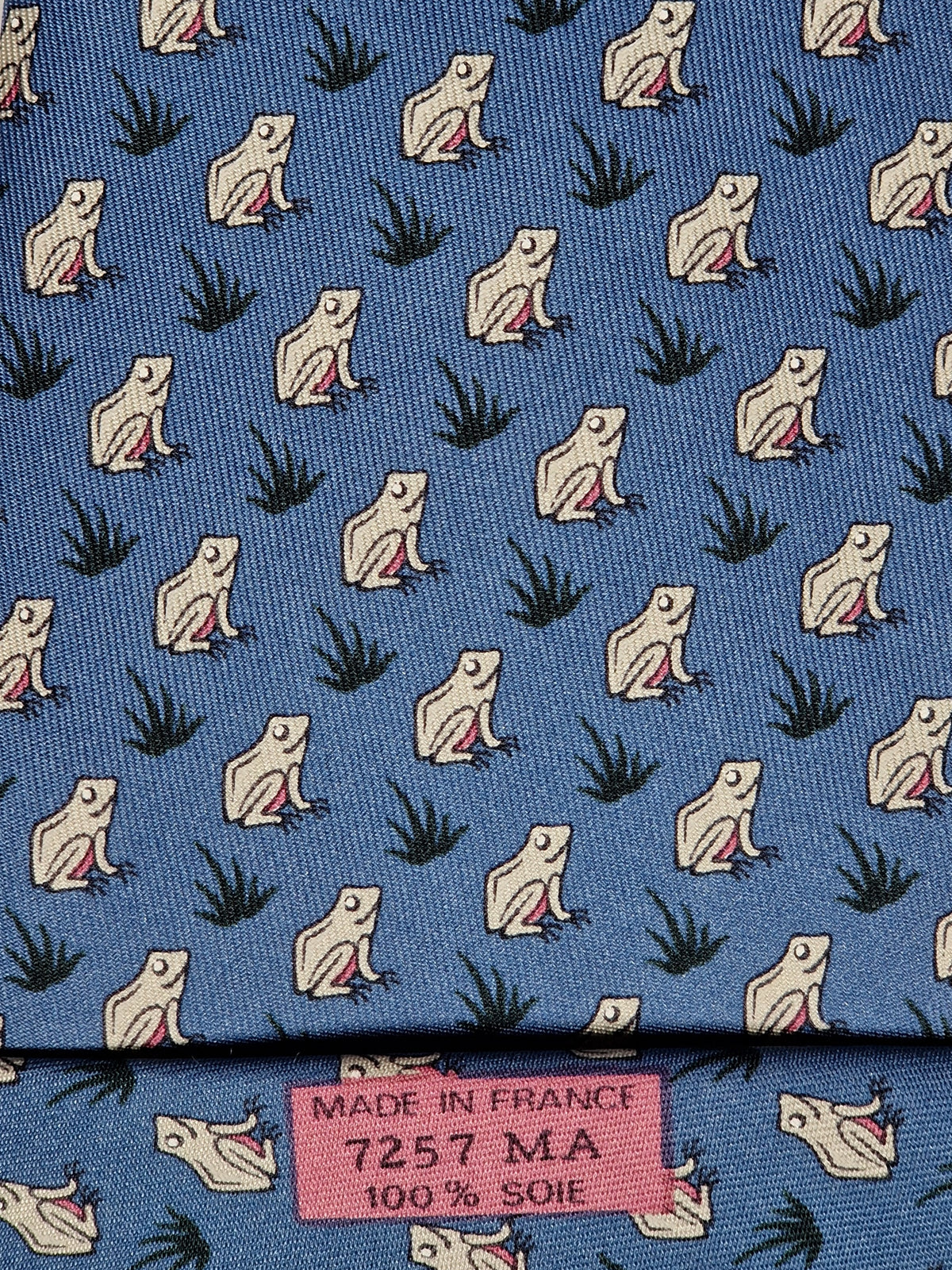 007257 Hermès tie blue frog pattern 7257 MA