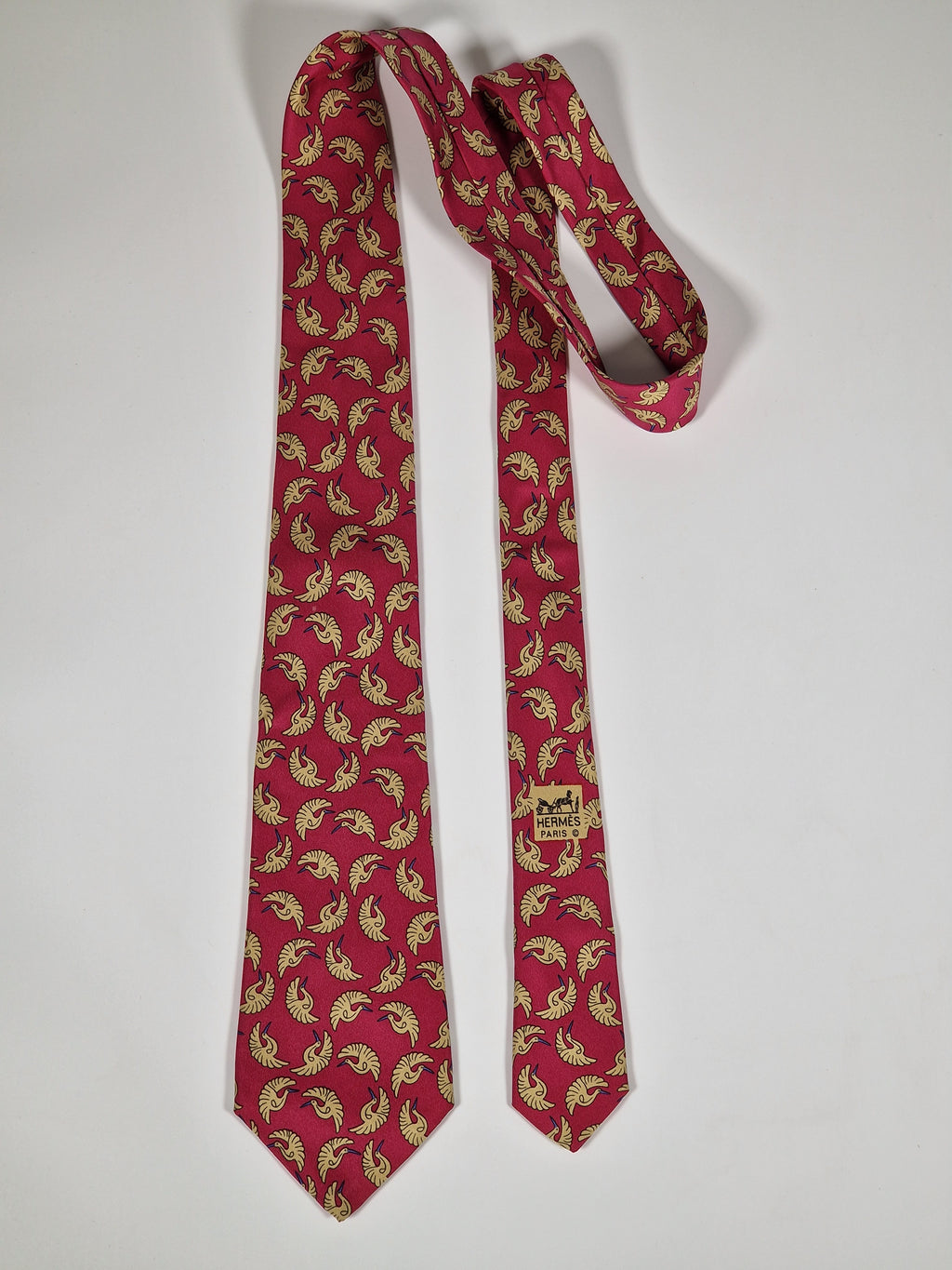007260 Hermès tie red crane pattern 7260 MA