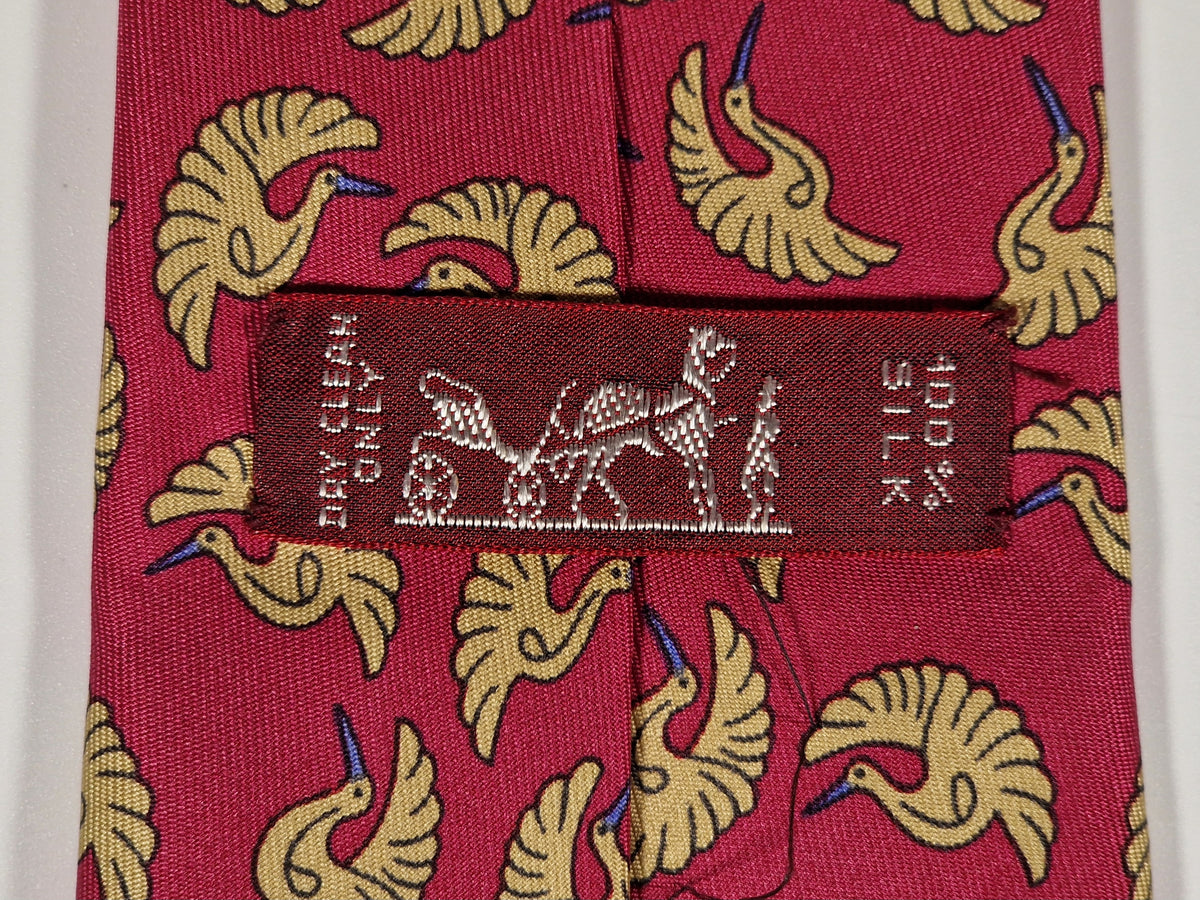 007260 Hermès tie red crane pattern 7260 MA