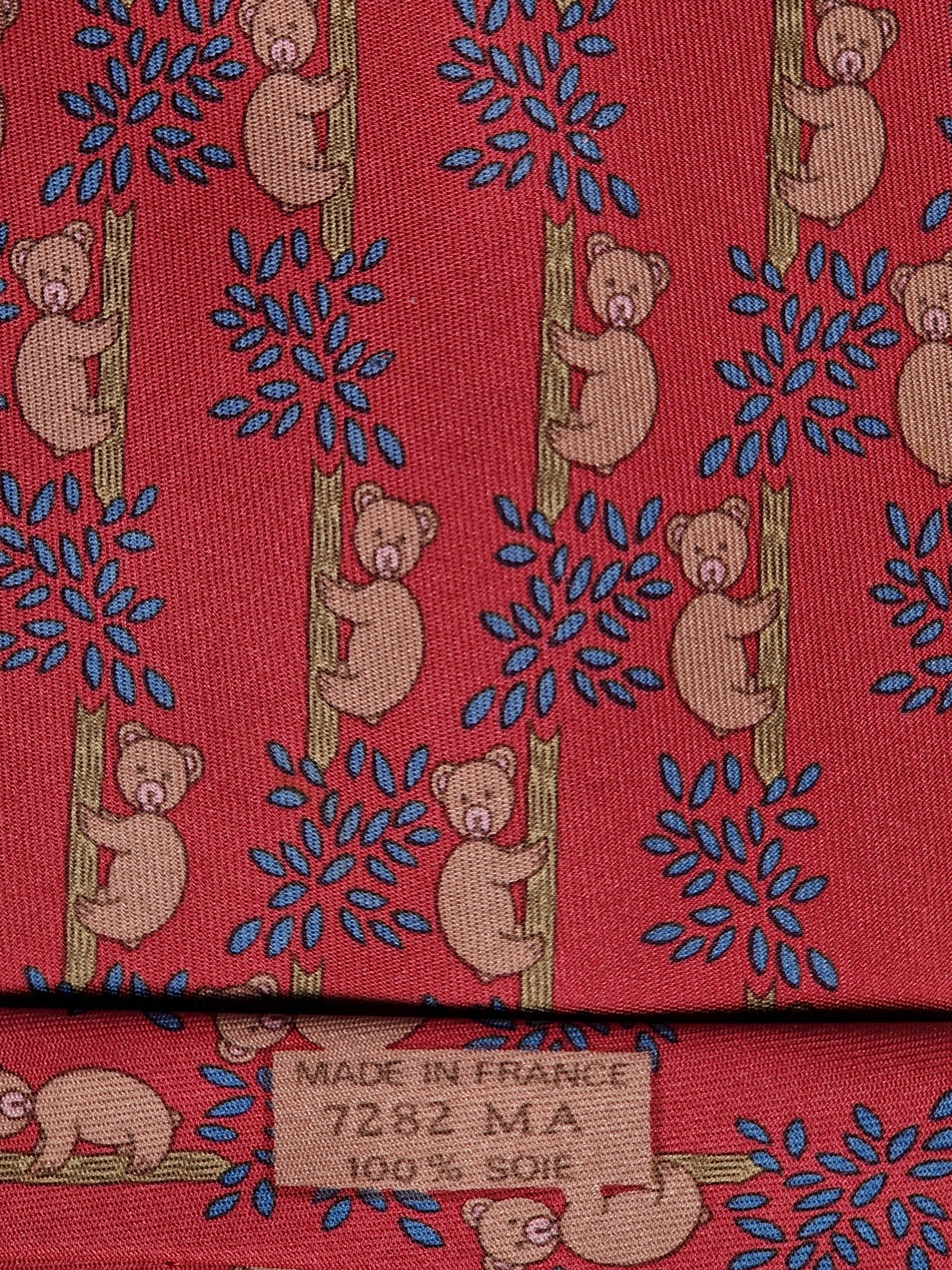 Hermès silk tie red climbing bear  7282 MA
