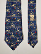 Hermès silk tie blue swan pattern 7285 MA