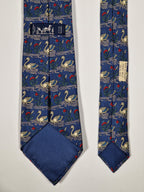 Hermès silk tie blue swan pattern 7285 MA