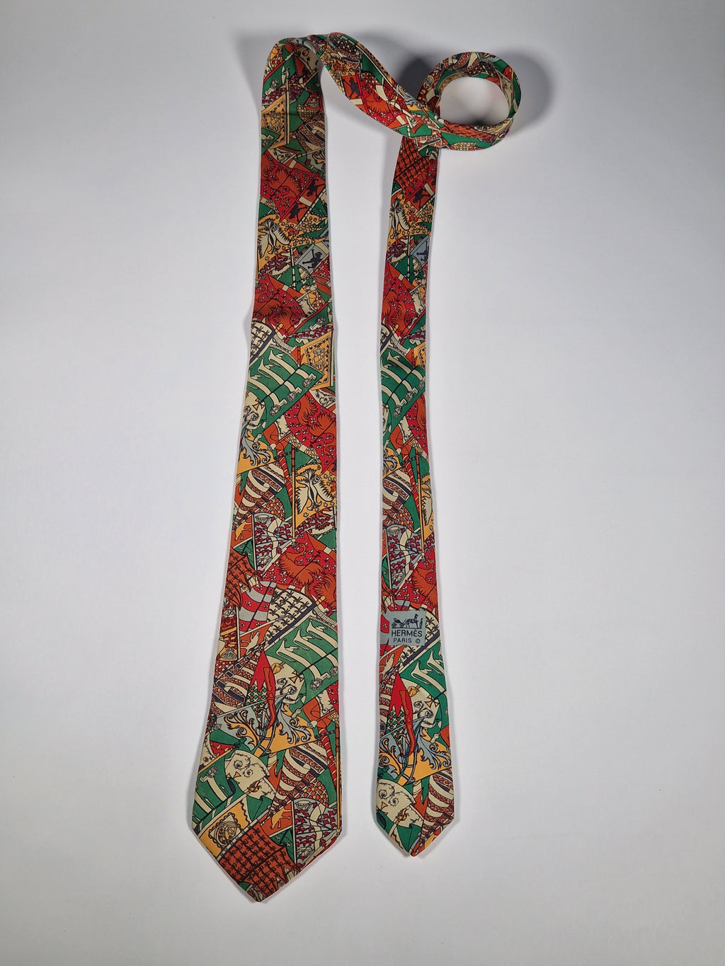 Hermès silk tie multicolor heraldic pattern 7286 MA