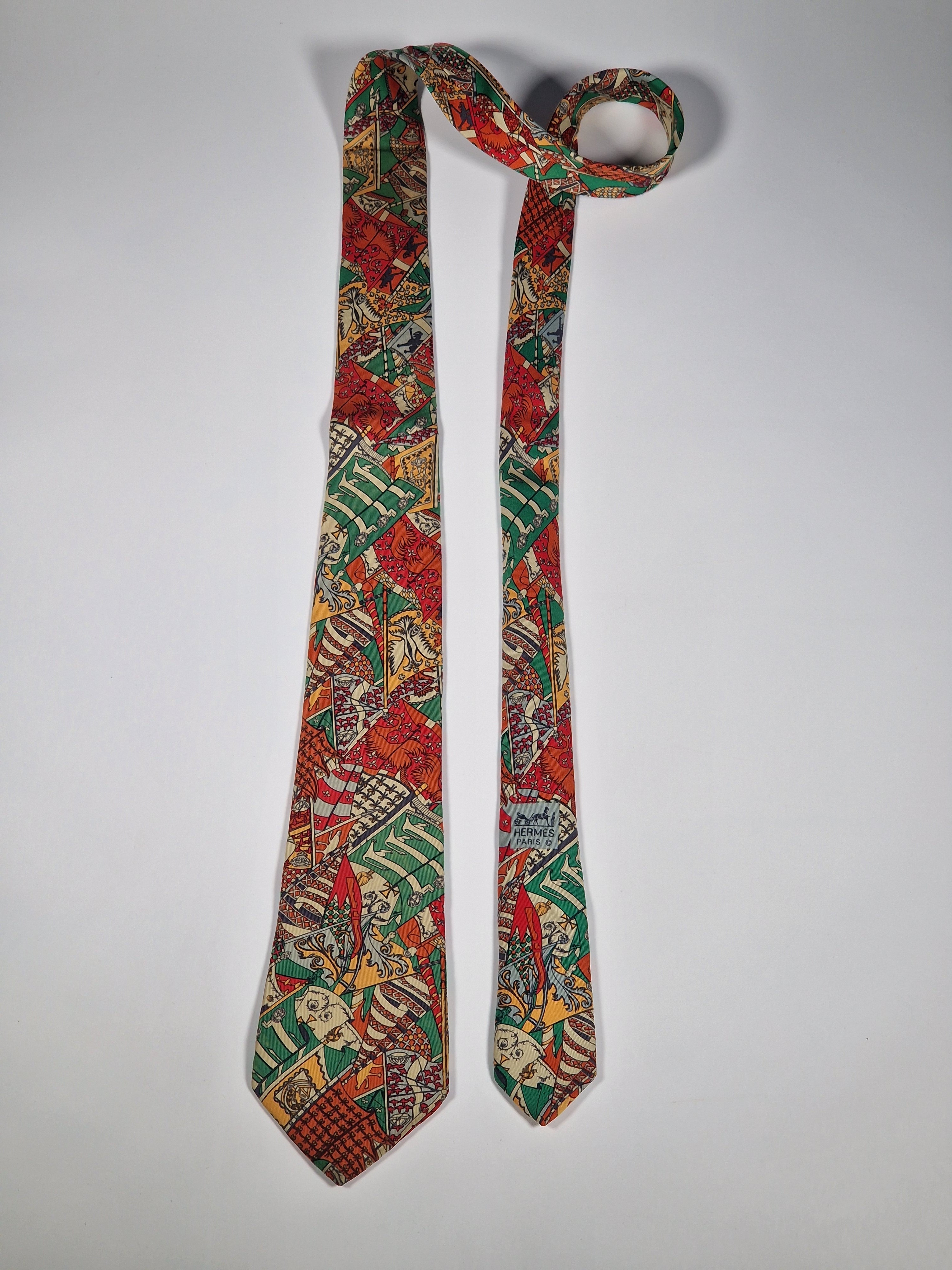 Hermès silk tie multicolor heraldic pattern 7286 MA