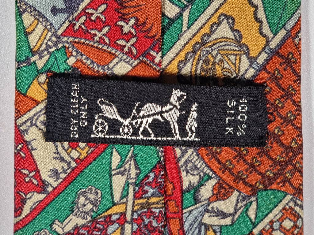 Hermès silk tie multicolor heraldic pattern 7286 MA