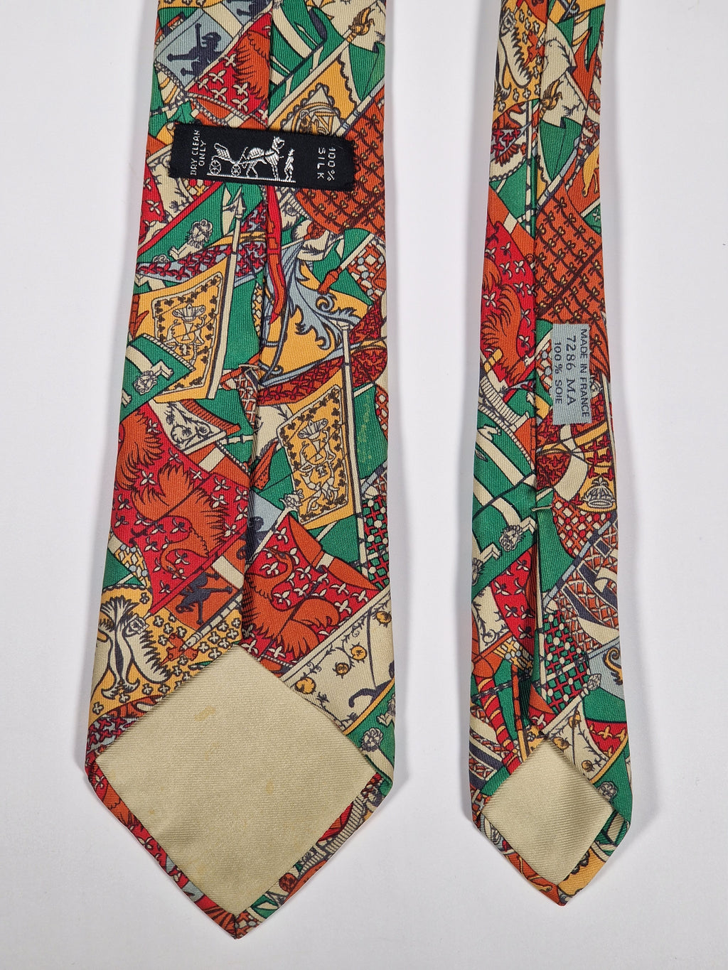 Hermès silk tie multicolor heraldic pattern 7286 MA