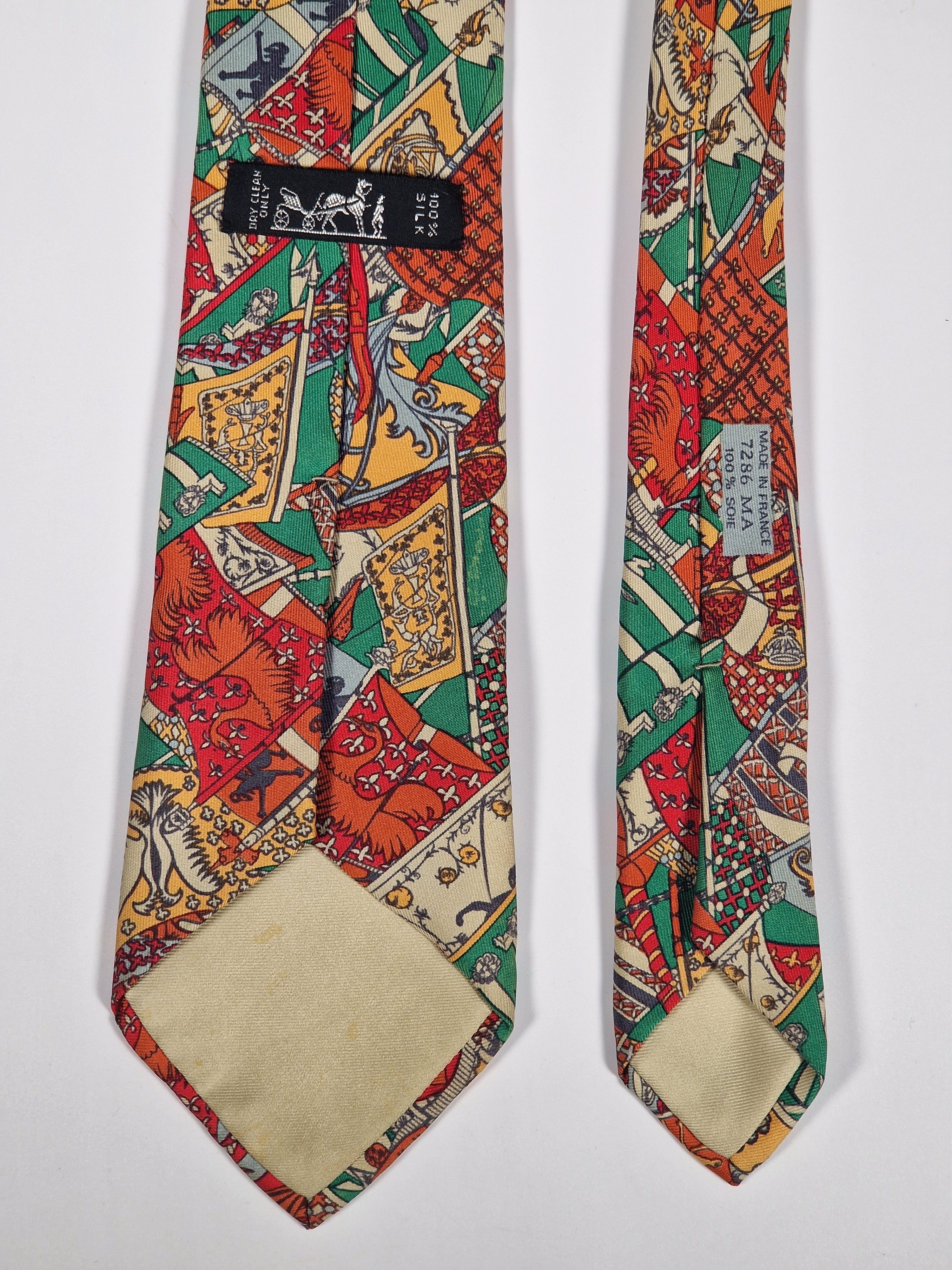 Hermès silk tie multicolor heraldic pattern 7286 MA