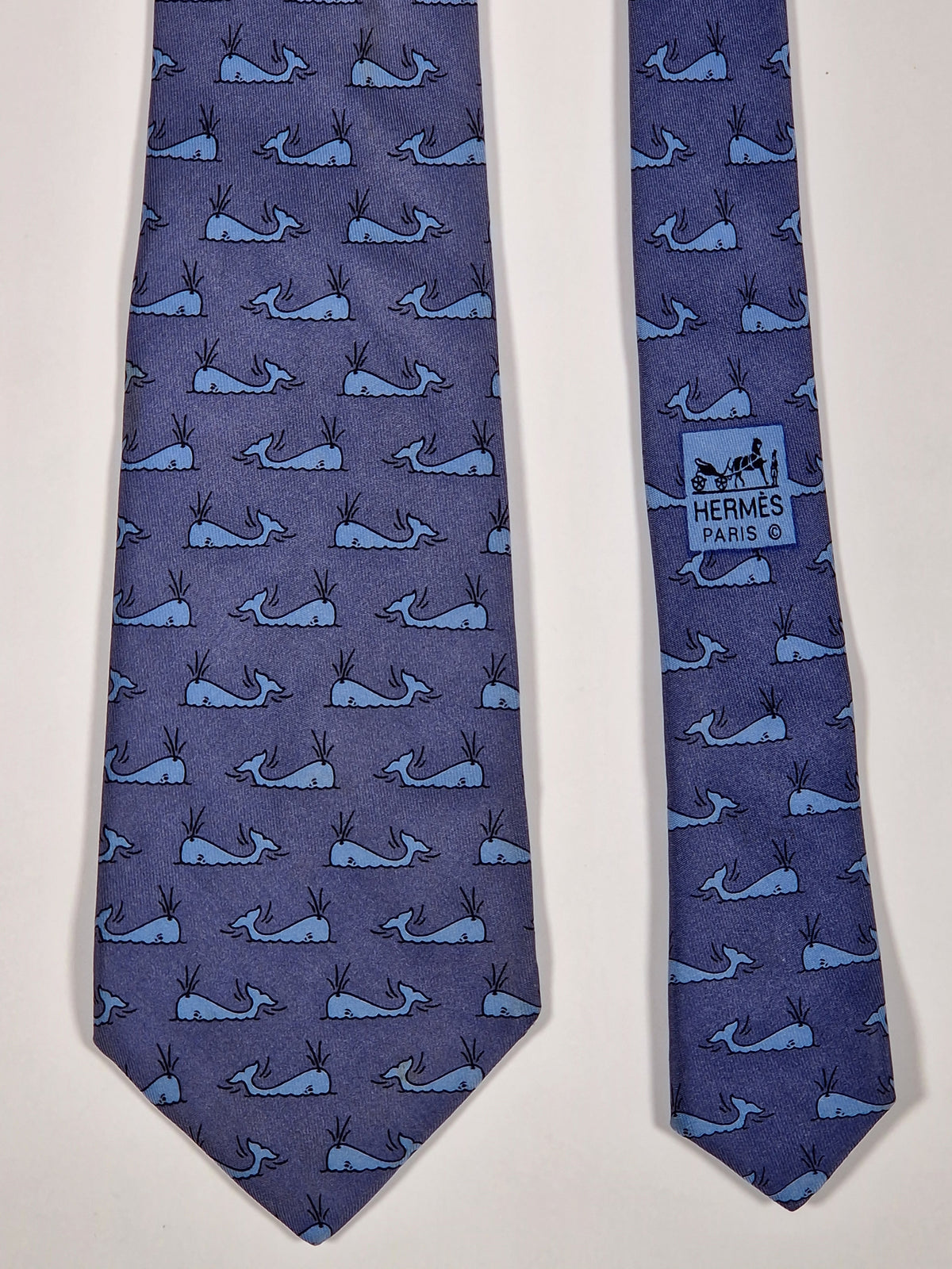 007294 Hermès tie blue whale pattern 7294 EA