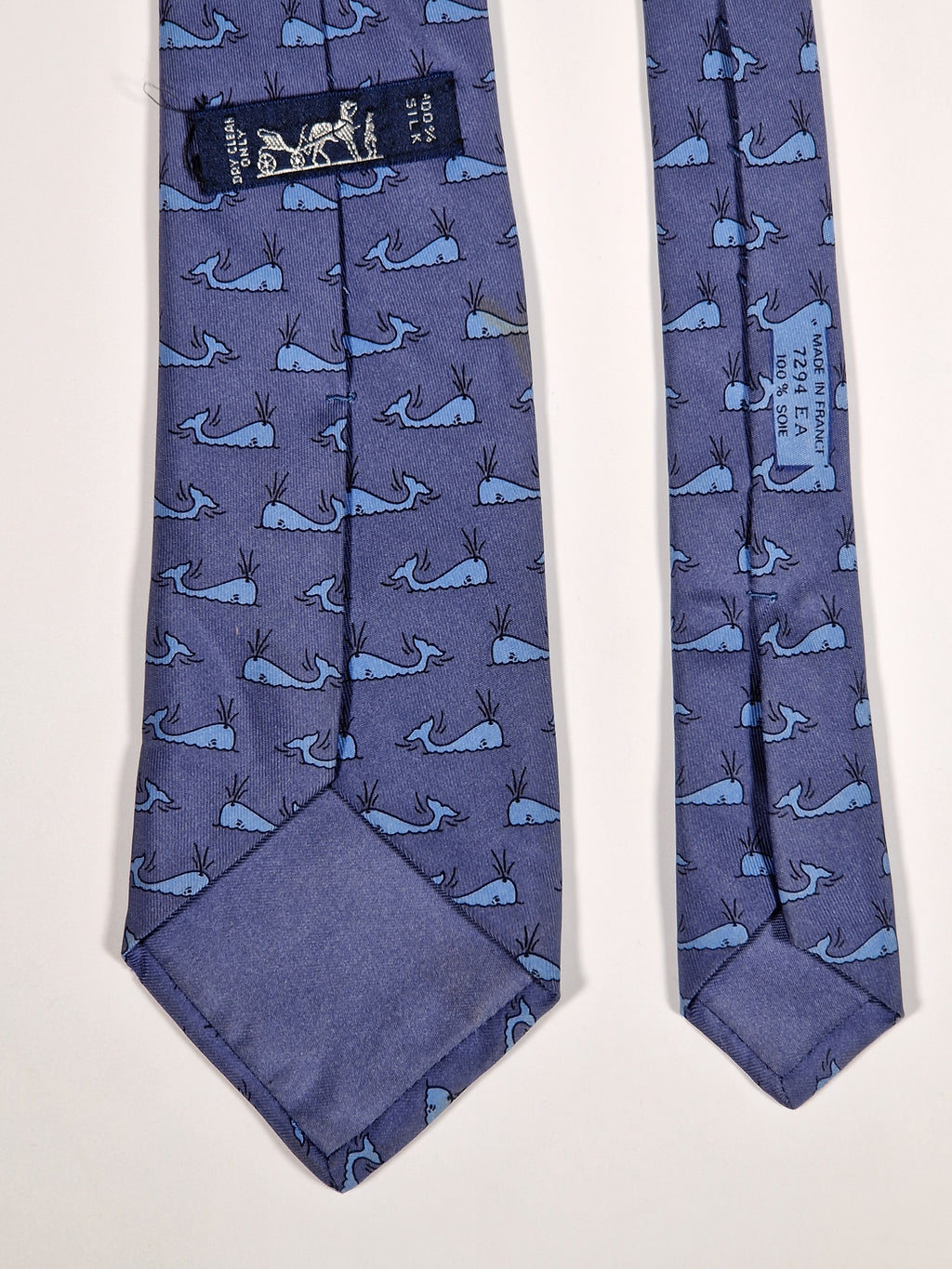 007294 Hermès tie blue whale pattern 7294 EA