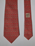 Hermès silk tie red geometrical pattern 7311 EA