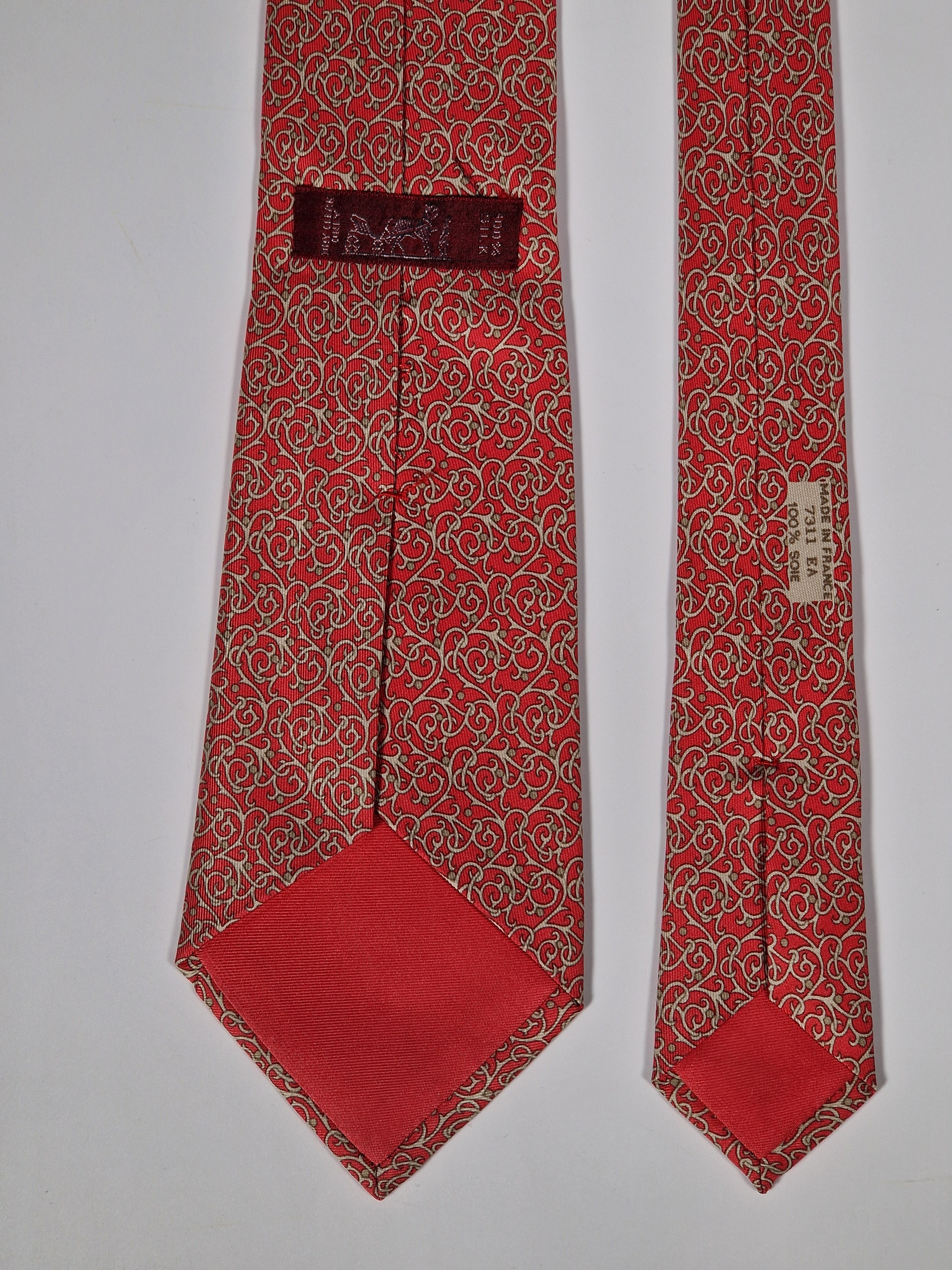 Hermès silk tie red geometrical pattern 7311 EA