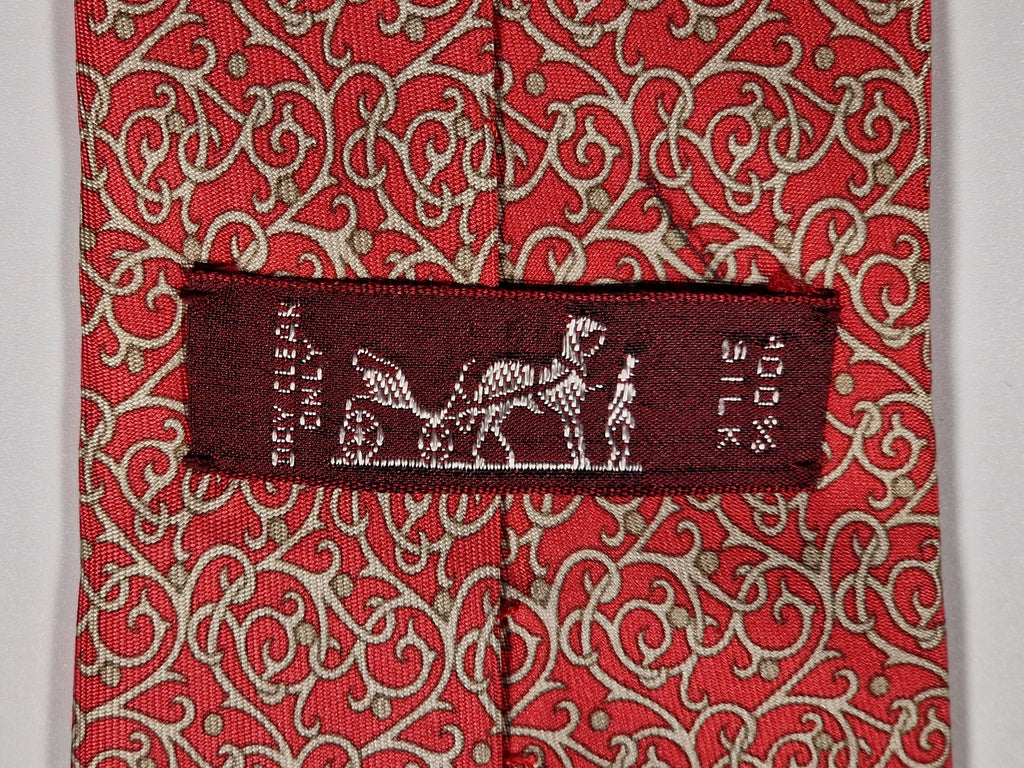 Hermès silk tie red geometrical pattern 7311 EA