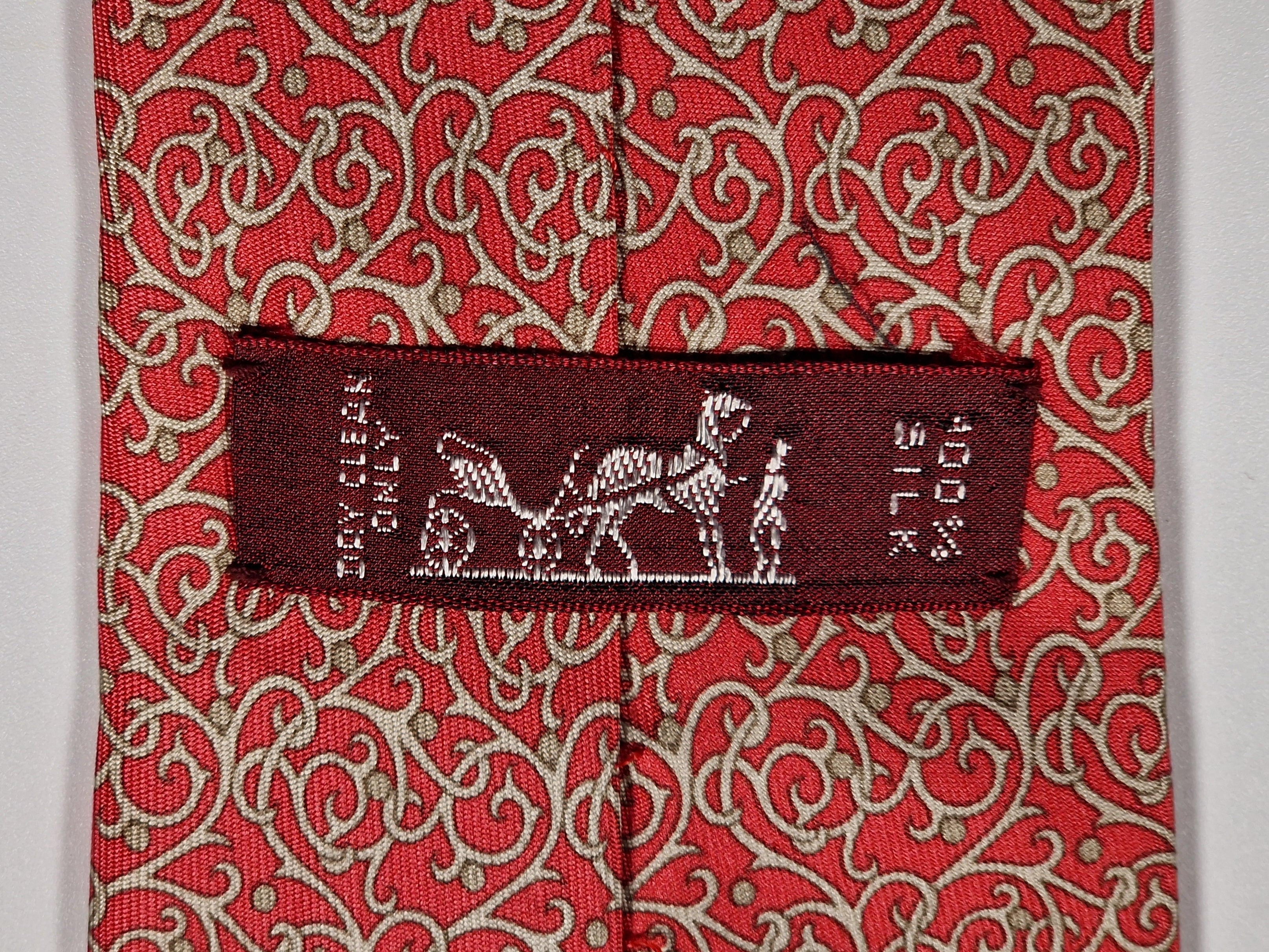 Hermès silk tie red geometrical pattern 7311 EA