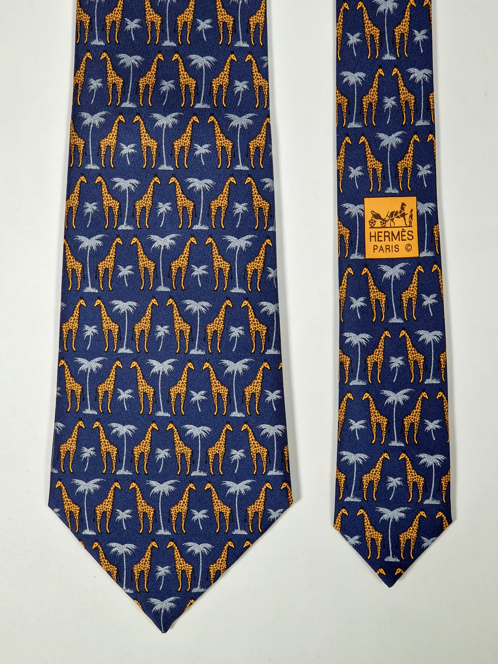 Hermès silk tie blue giraff whimsical pattern 7314 EA