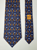 Hermès silk tie blue giraff whimsical pattern 7314 EA