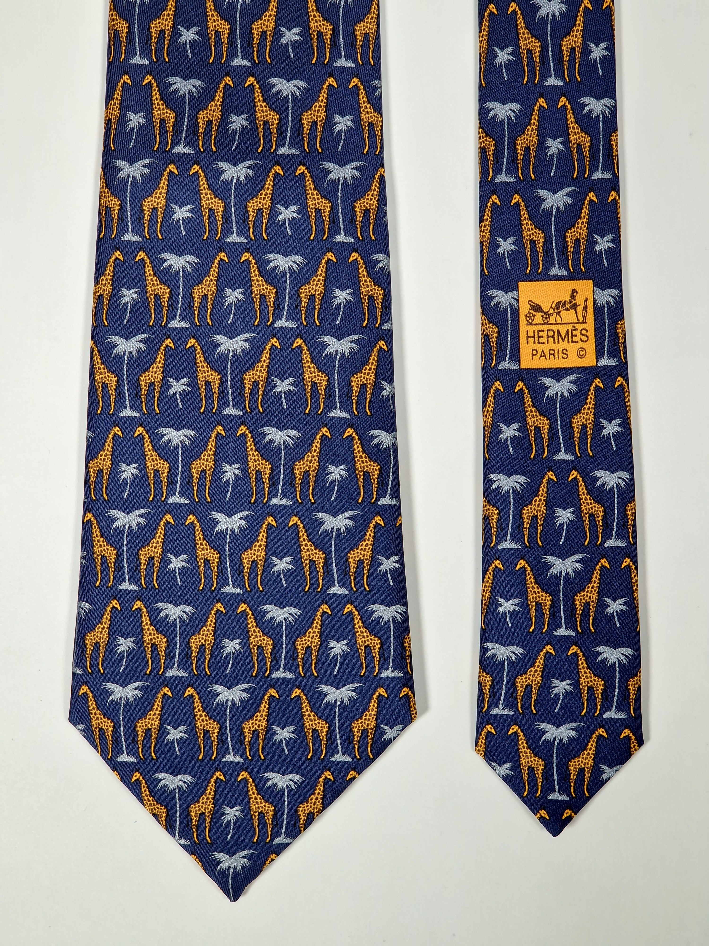 Hermès silk tie blue giraff whimsical pattern 7314 EA