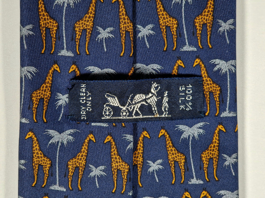 Hermès silk tie blue giraff whimsical pattern 7314 EA