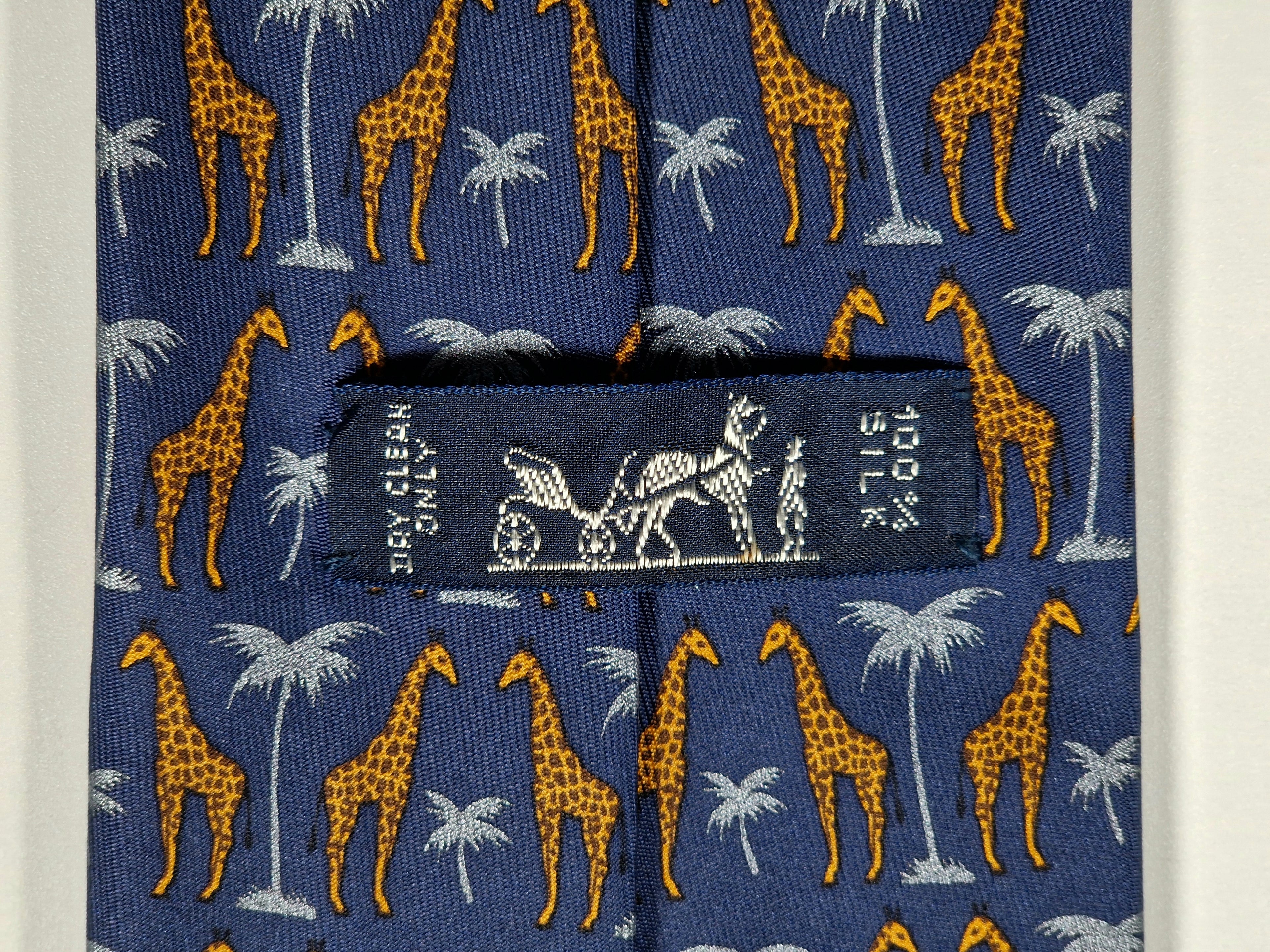 Hermès silk tie blue giraff whimsical pattern 7314 EA
