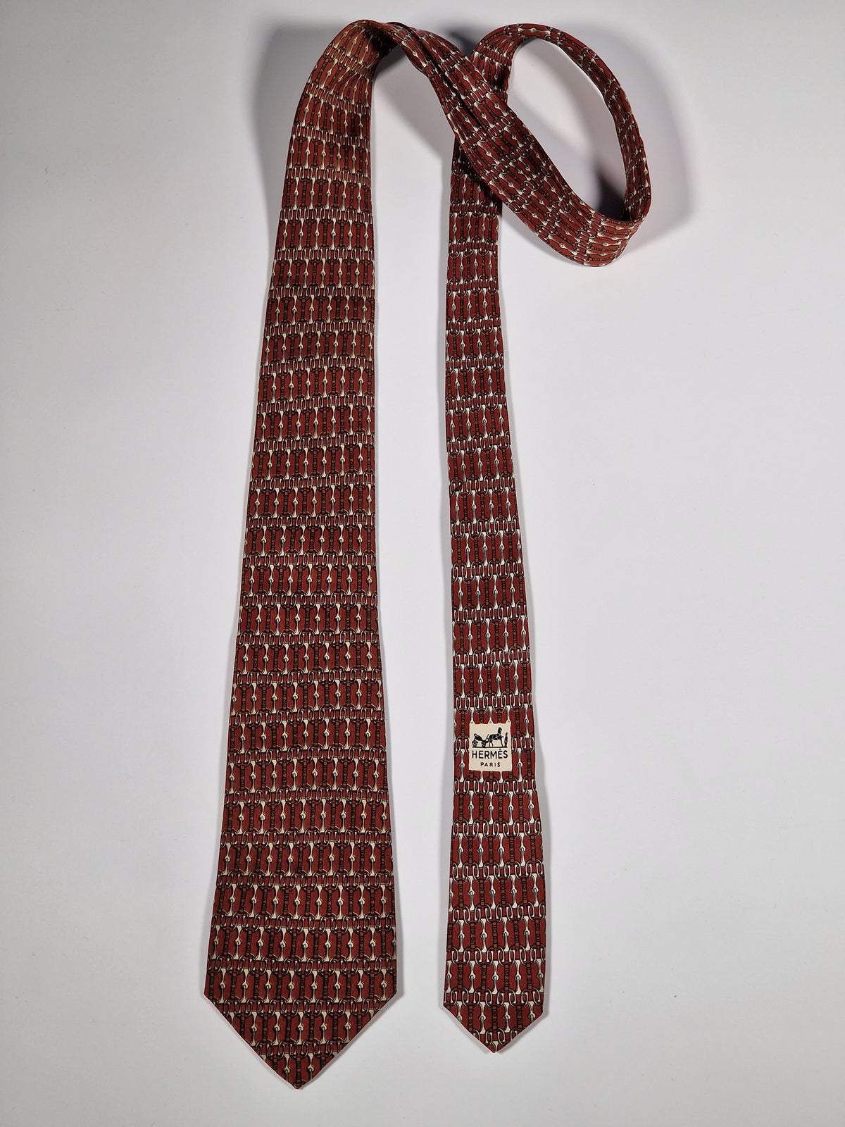 000731 Hermès tie brown equestrian pattern 731 FA