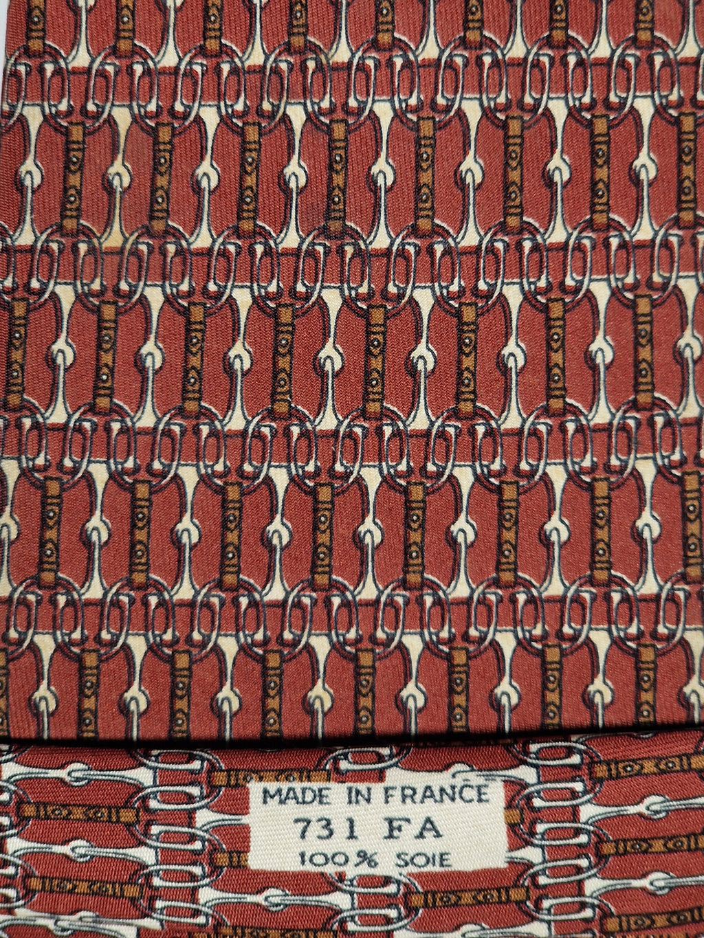 000731 Hermès tie brown equestrian pattern 731 FA