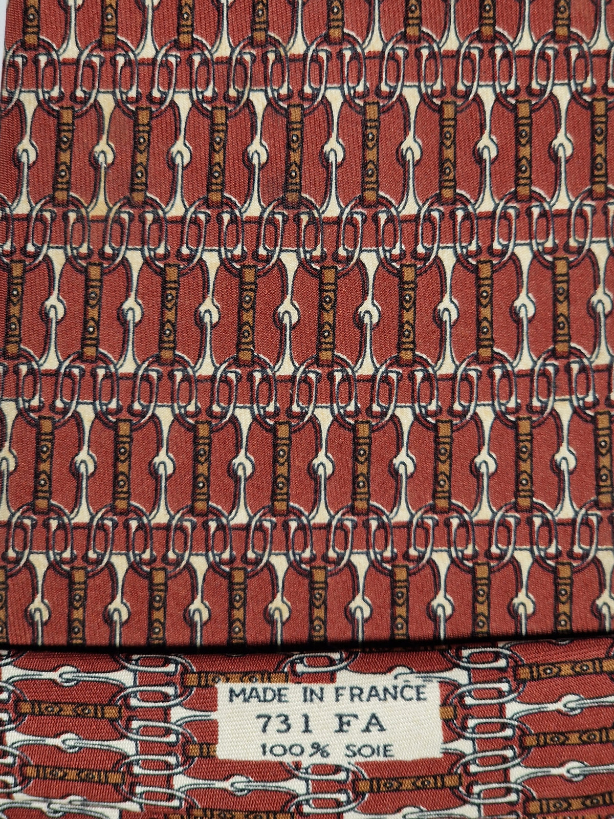 000731 Hermès tie brown equestrian pattern 731 FA