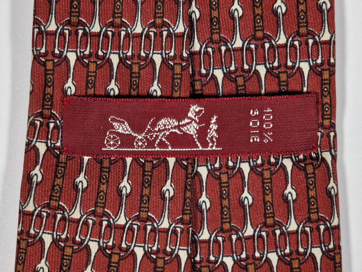 000731 Hermès tie brown equestrian pattern 731 FA