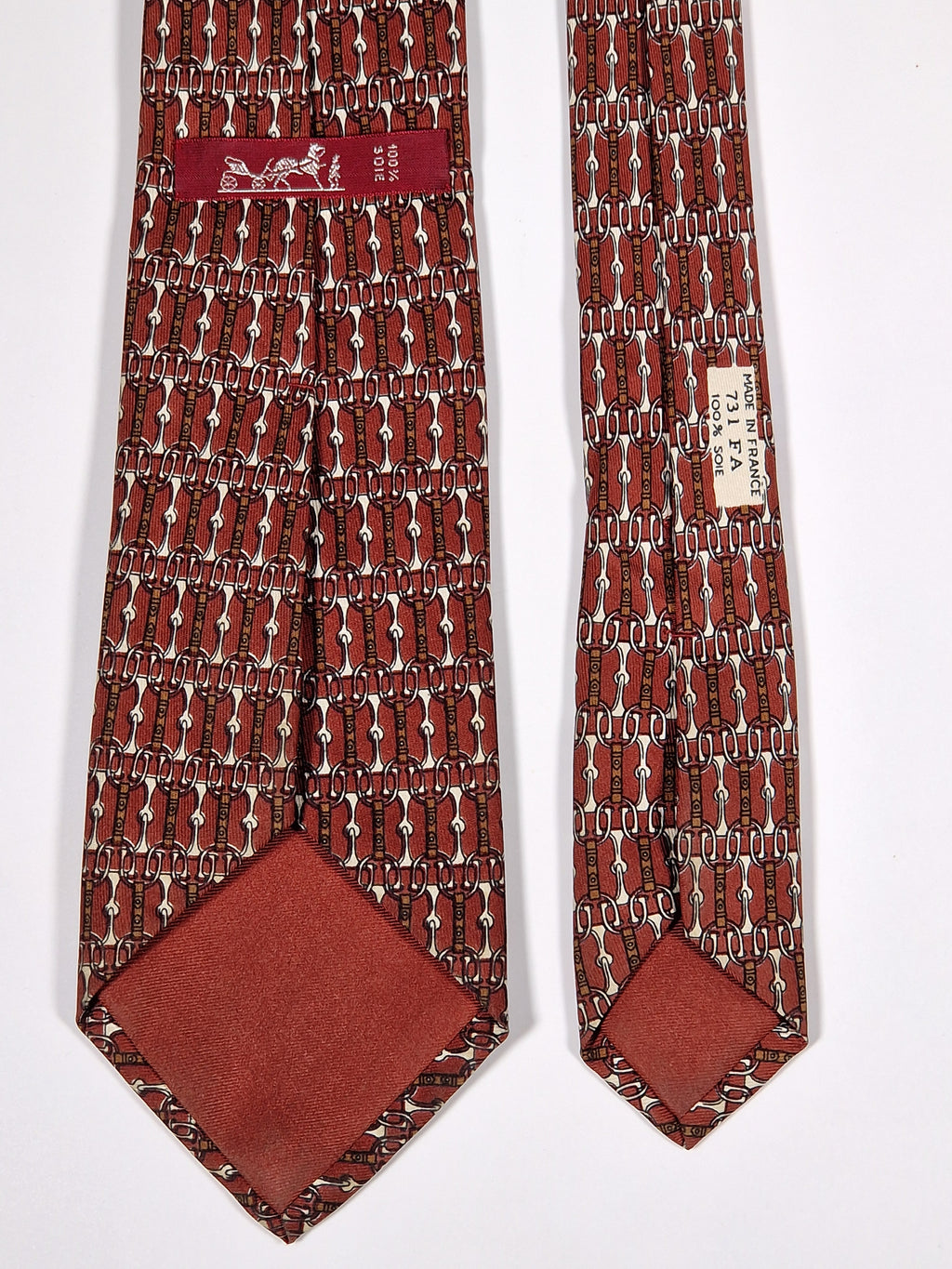 000731 Hermès tie brown equestrian pattern 731 FA