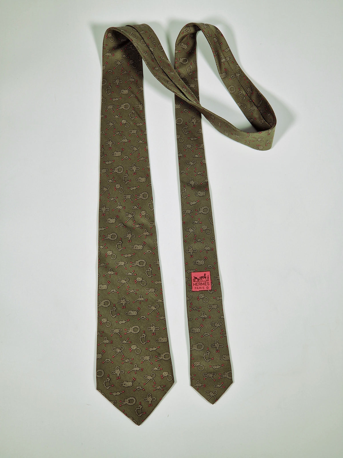 007321 Hermès tie green knot pattern 7321 EA