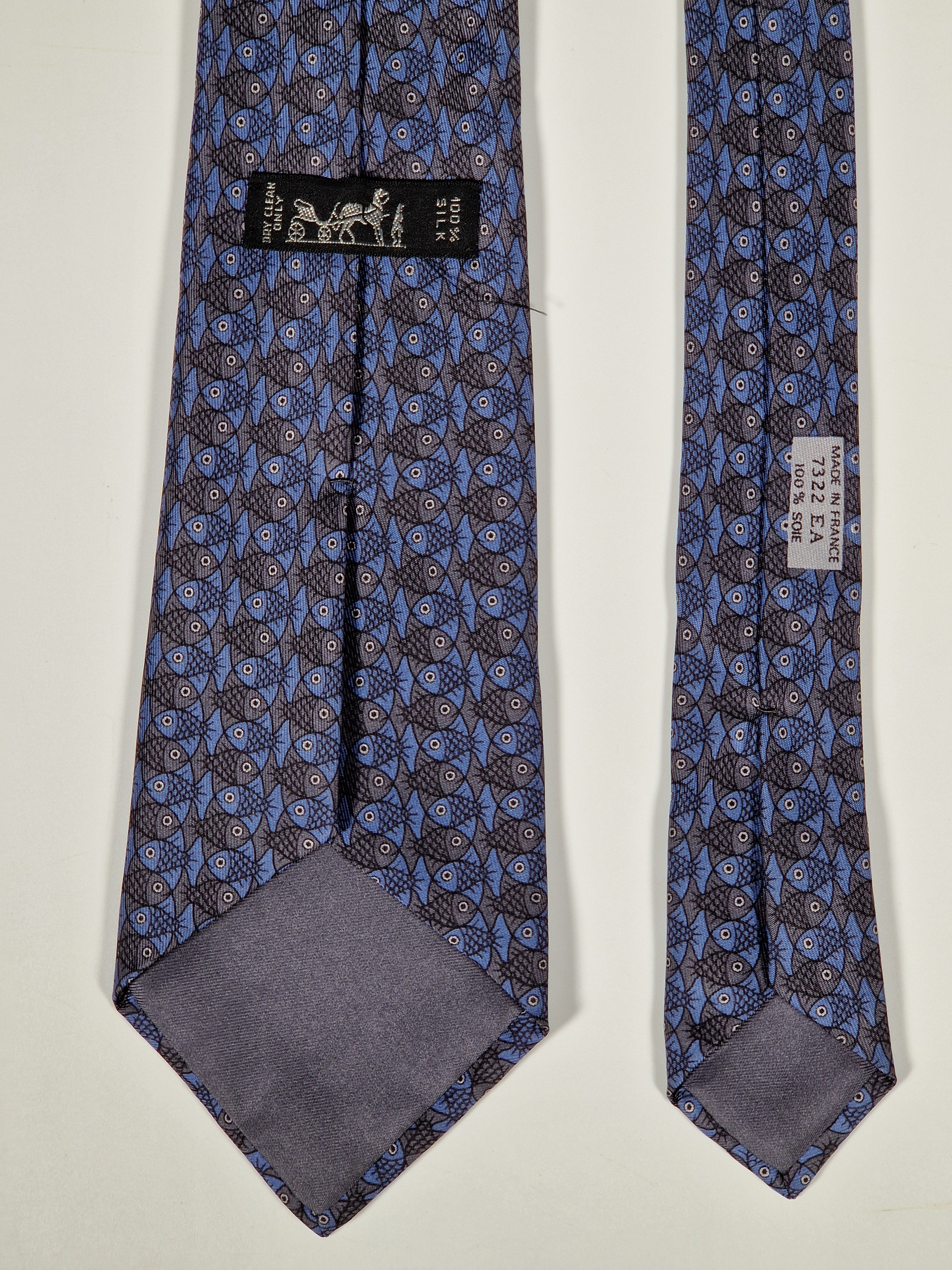 Hermès silk tie blue whimsical fishes 7322 EA