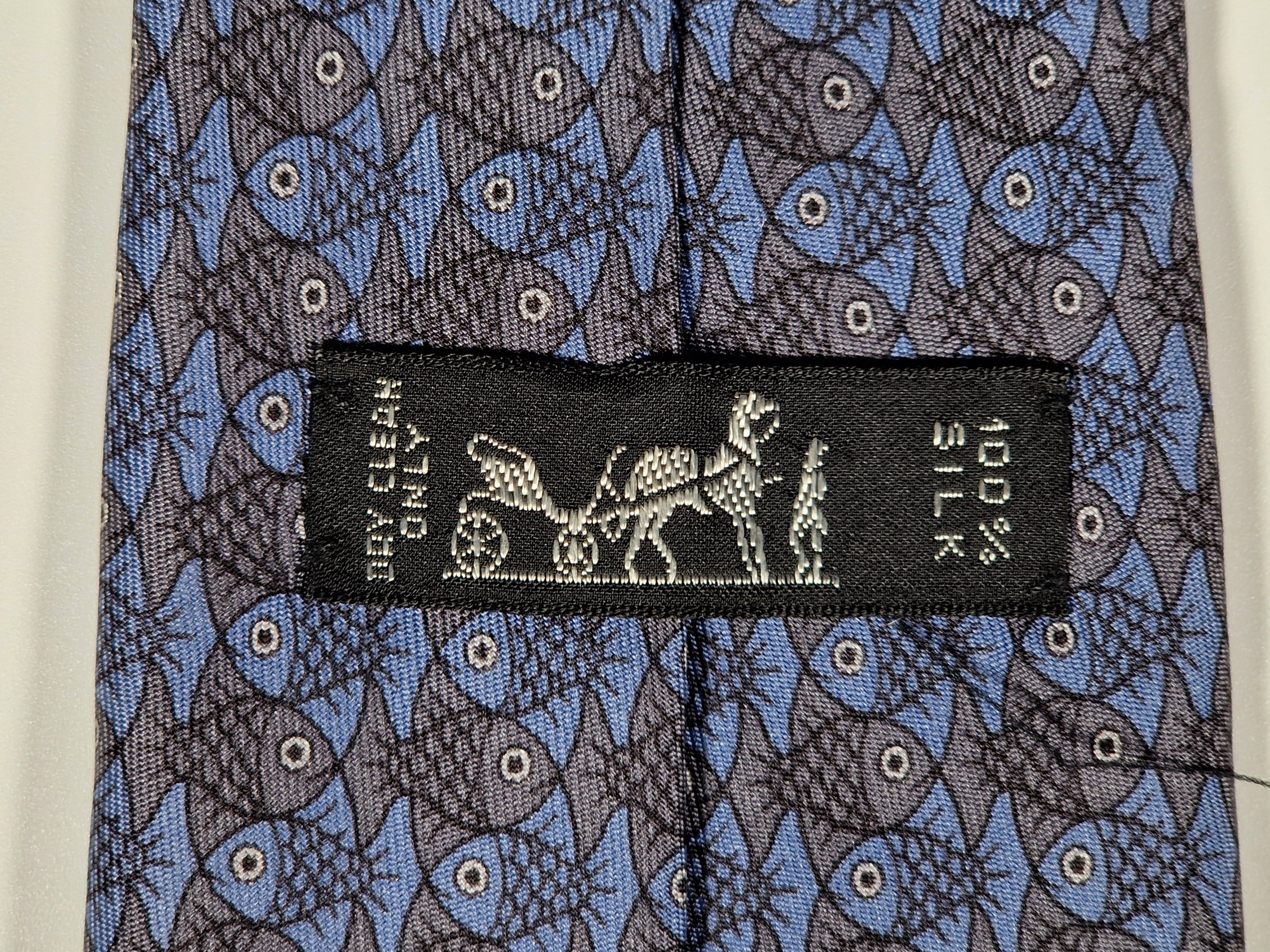 Hermès silk tie blue whimsical fishes 7322 EA