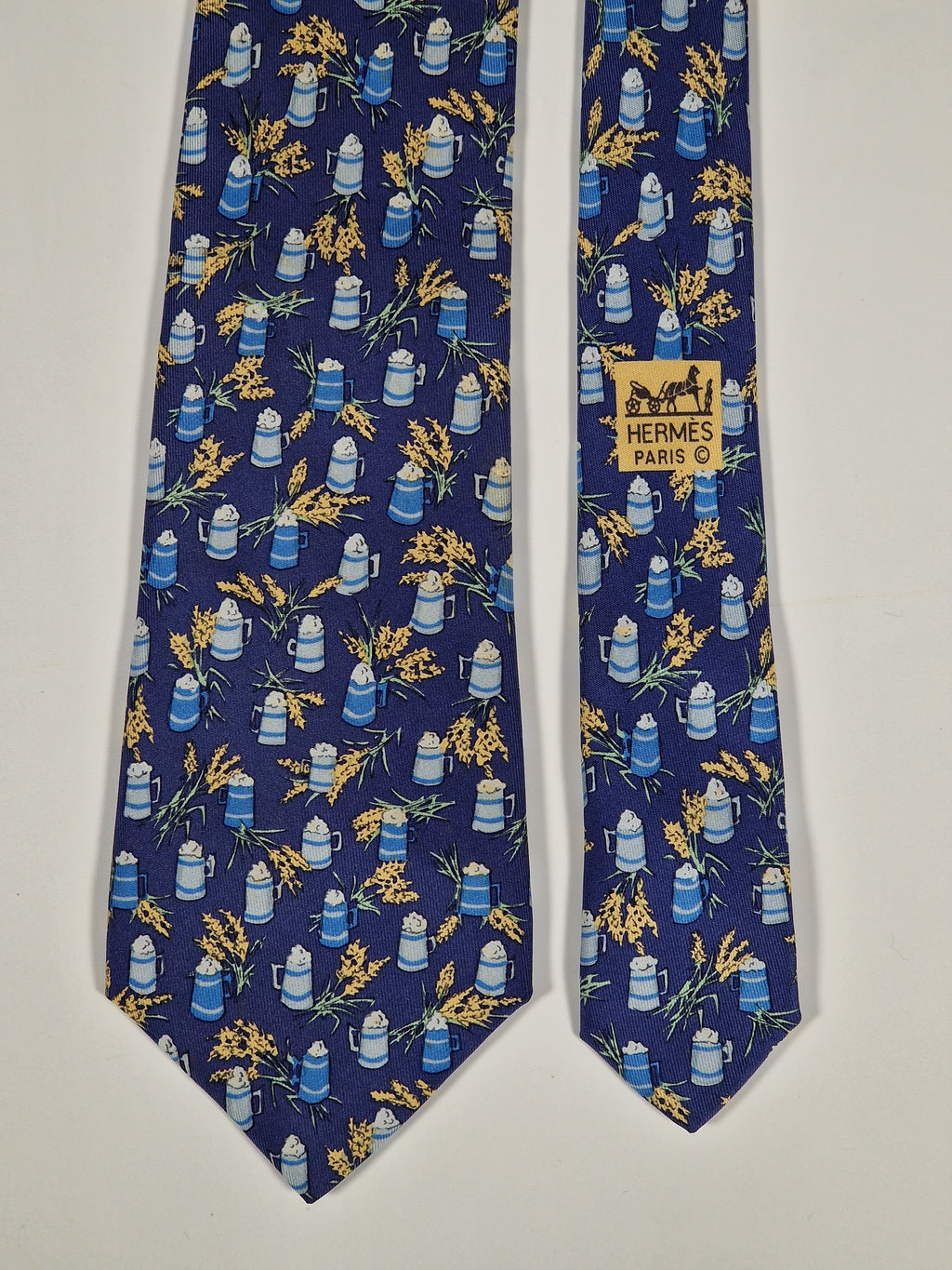Hermès silk tie blue beer 7357 PA