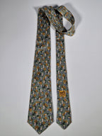Hermès silk tie green beer and barley whimsical pattern Hermès 7347 PA tie green