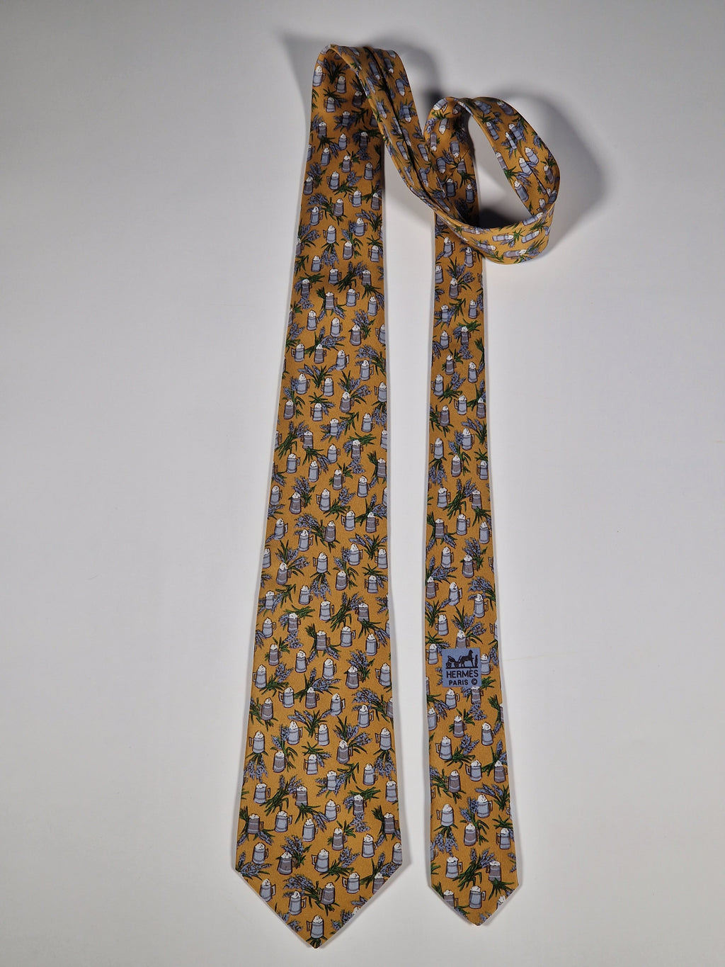 Hermès silk tie yellow beer 7357 PA